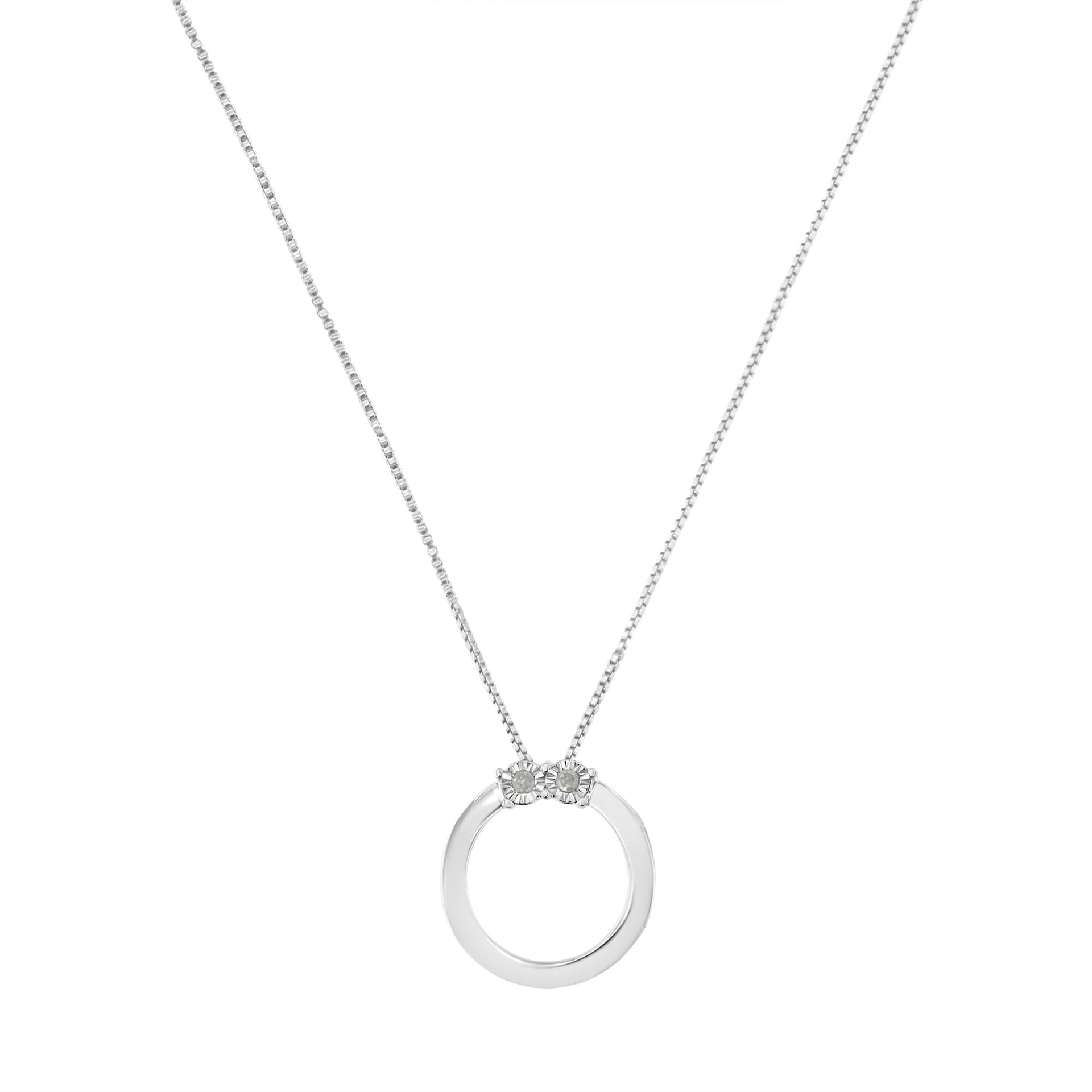 .925 Sterling Silver 1/10 Cttw Diamond Miracle-Set 2 Stone 'Together Forever' Open Circle 18' Box Chain Pendant Necklace (I-J Color, I2-I3 Clarity)