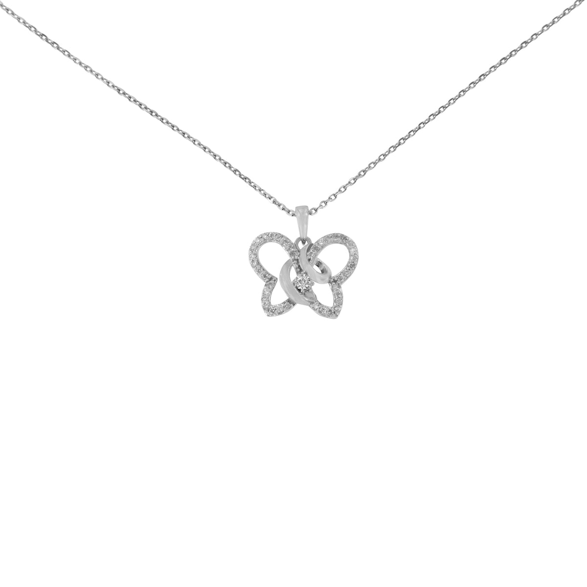 .925 Sterling Silver 1/4 cttw Prong-Set Diamond Butterfly 18' Pendant Necklace (H-I Color, I1-I2 Clarity)
