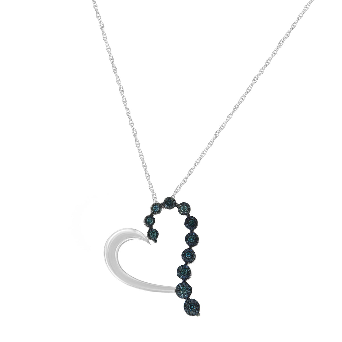 .925 Sterling Silver 1/10 Cttw Diamond Miracle-Set Open Heart 18' Pendant Necklace (Enhanced Blue Color, I2-I3 Clarity)