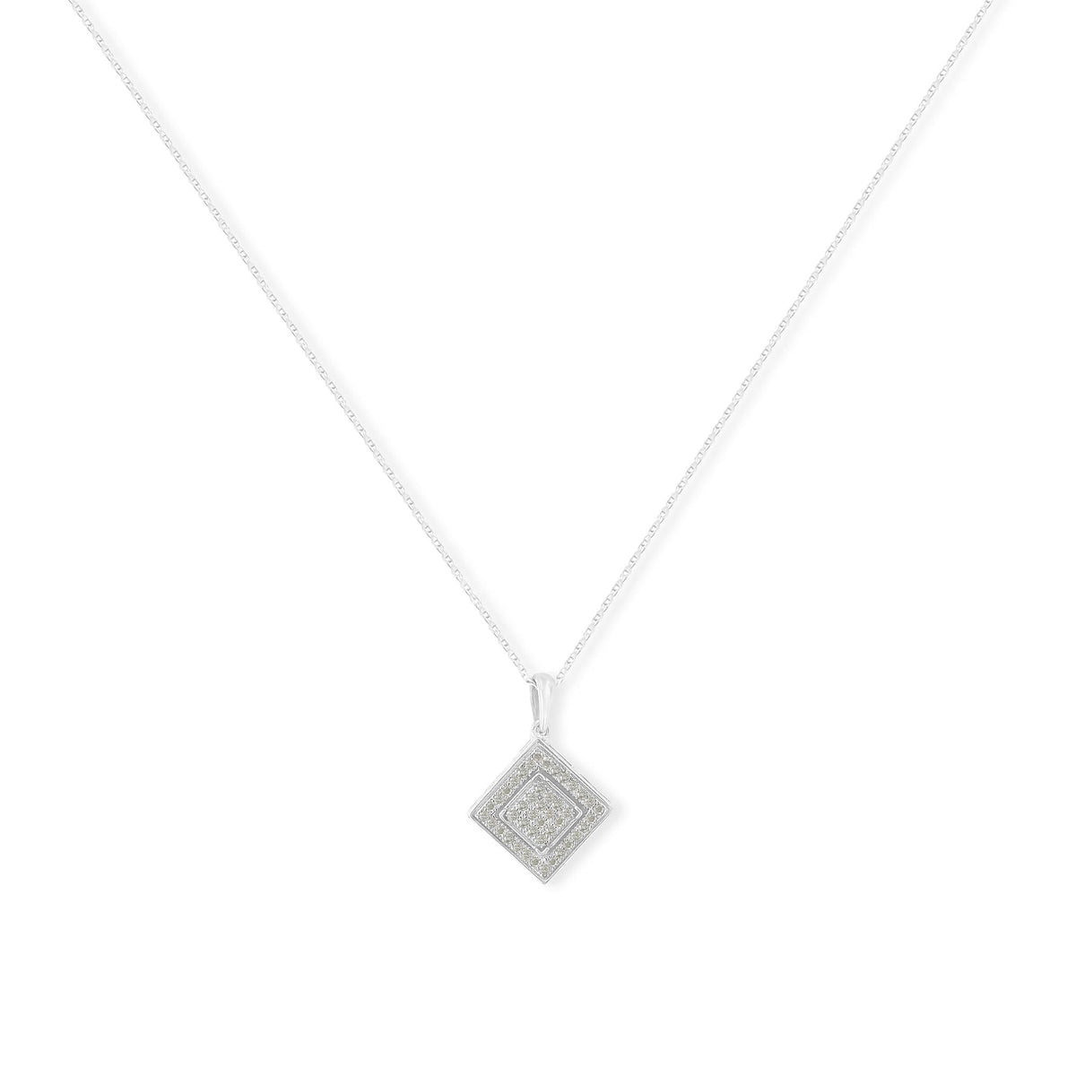 .925 Sterling Silver 1/3 cttw Diamond Rhombus Shaped 18' Pendant Necklace (I-J Color, I2-I3 Clarity)