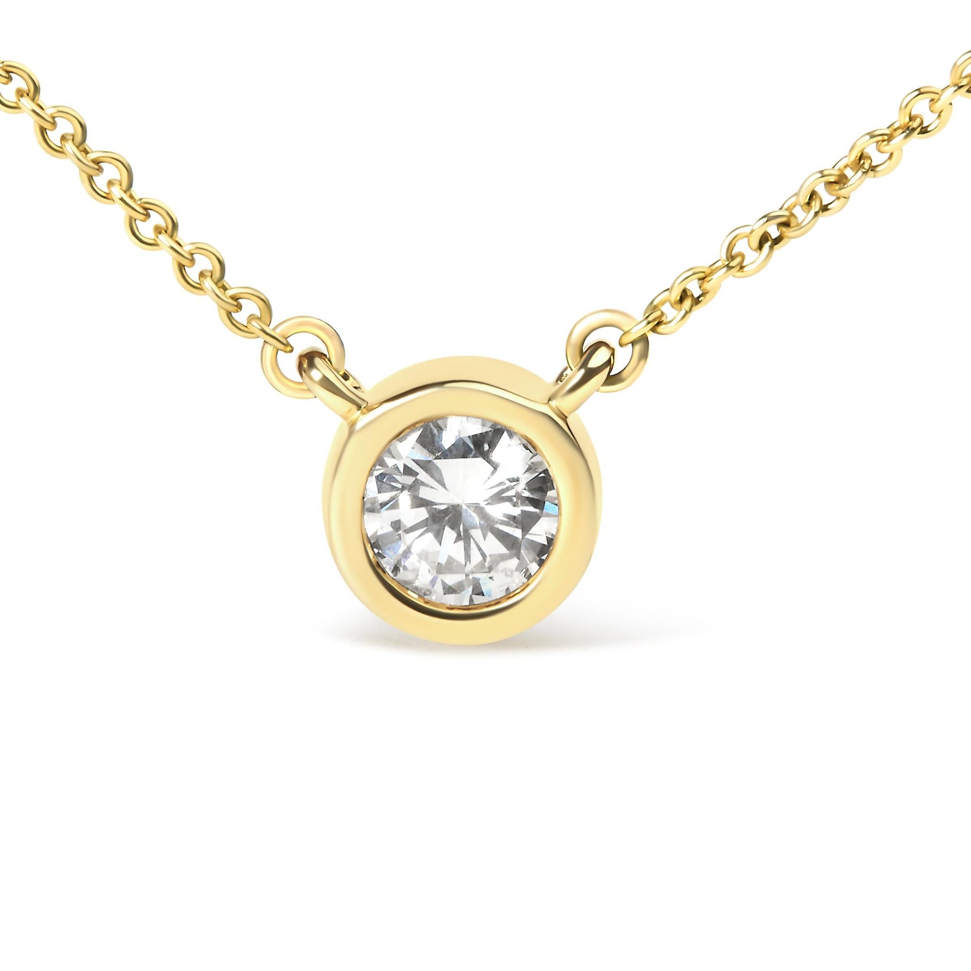 10K Yellow Gold 1/5 Carat Round Brilliant-Cut Diamond Modern Bezel-Set Solitaire 16'-18' Pendant Necklace (H-I Color, SI2-I1 Clarity)