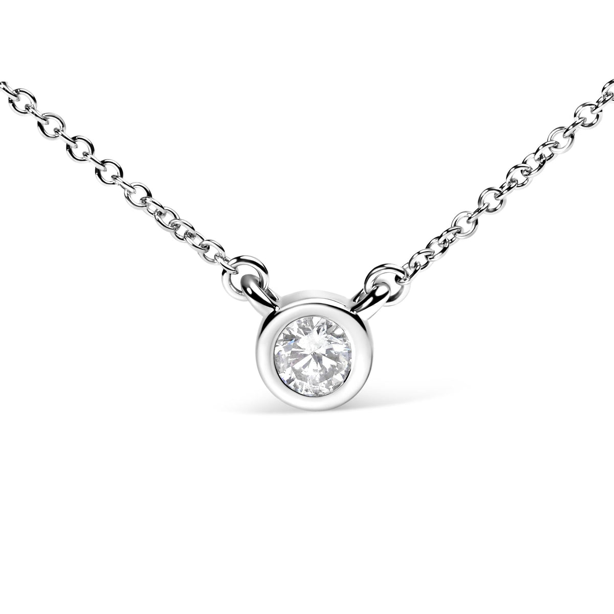 10K White Gold 3/10 Carat Round Brilliant-Cut Diamond Modern Bezel-Set Solitaire 16'-18' Pendant Necklace (H-I Color, SI2-I1 Clarity)