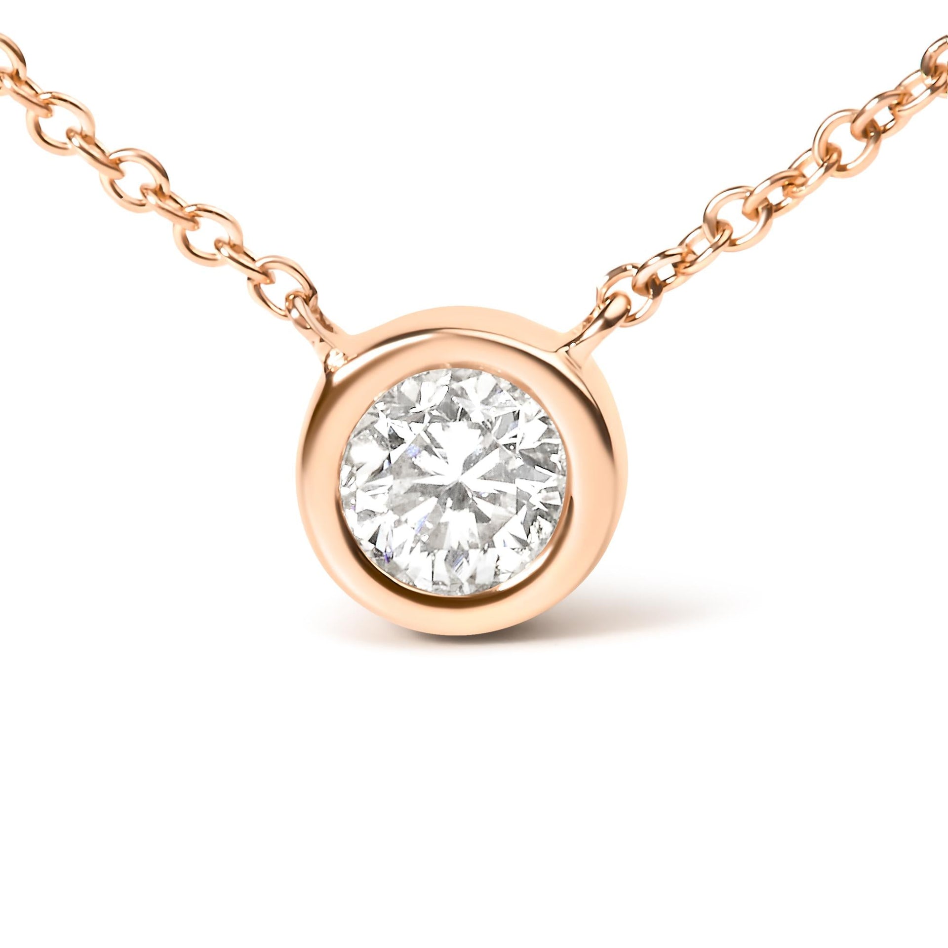 10K Rose Gold 1/2 Carat Round Brilliant-Cut Diamond Modern Bezel-Set Solitaire 16'-18' Pendant Necklace (H-I Color, SI2-I1 Clarity)