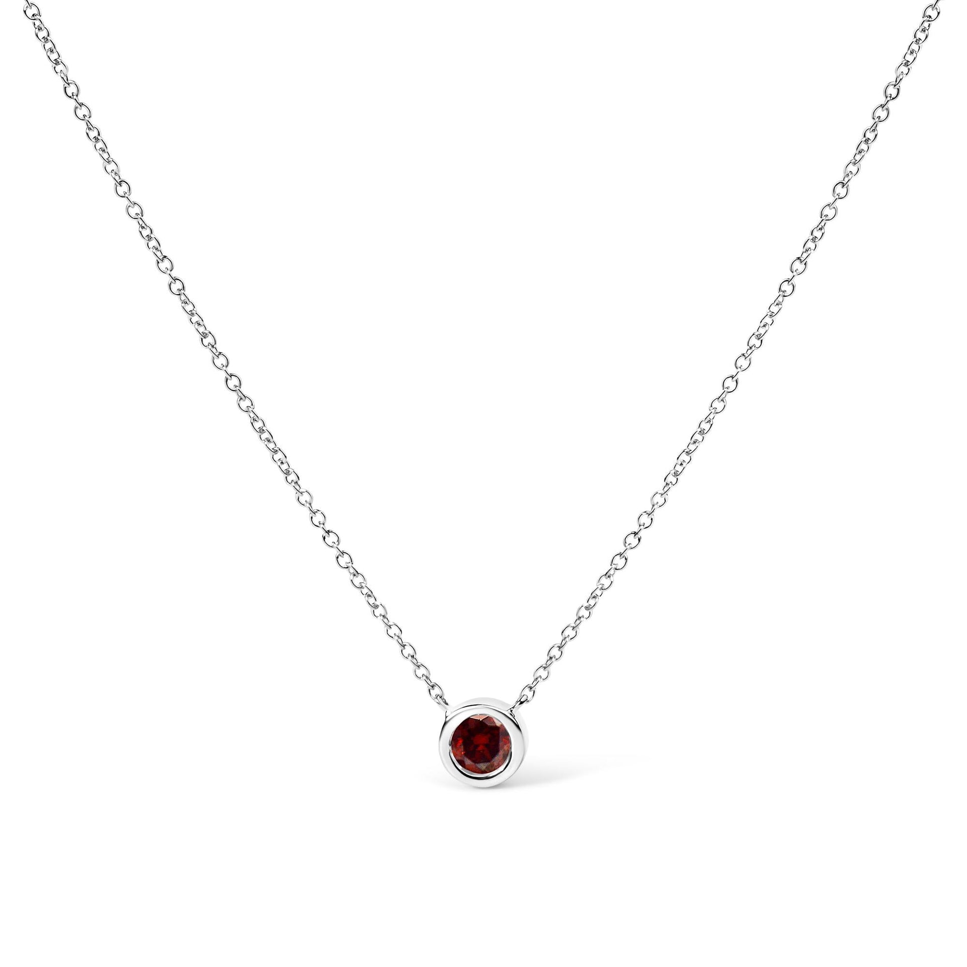 14K White Gold 1/2 Cttw Red Lab Grown Diamond Bezel-Set Solitaire 18' Pendant Necklace (Red Color, VS1-VS2 Clarity)
