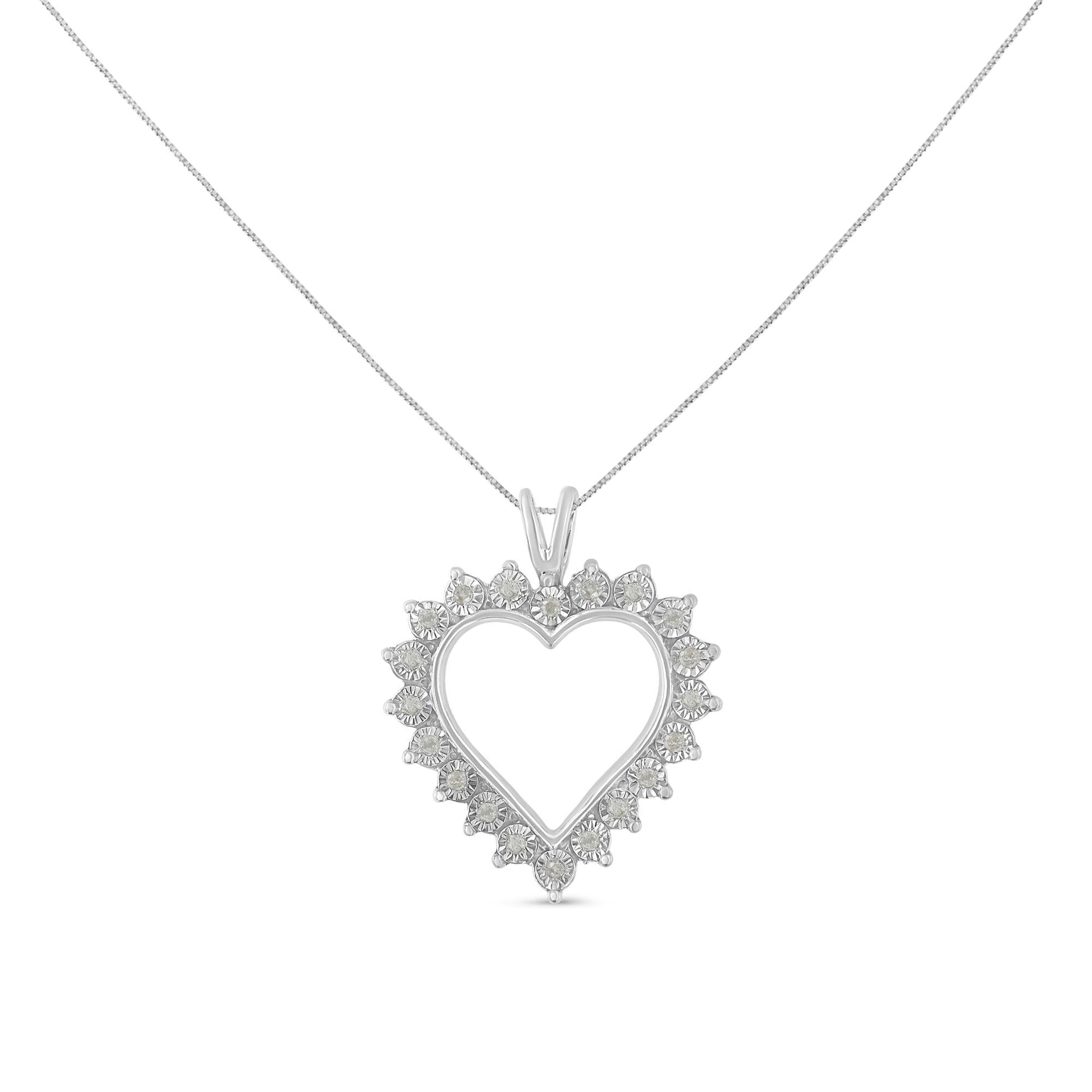 .925 Sterling Silver 1/4 Cttw Miracle Set Diamond Open Heart 18' Pendant Necklace (I-J Color, I3 Clarity)