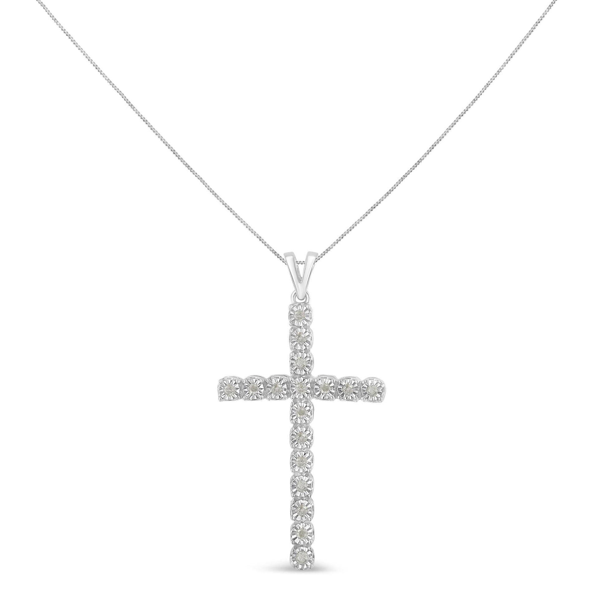 .925 Sterling Silver 1/4 Cttw Diamond Miracle Set Cross Unisex Pendant Necklace 18' (I-J Color, I3 Clarity)