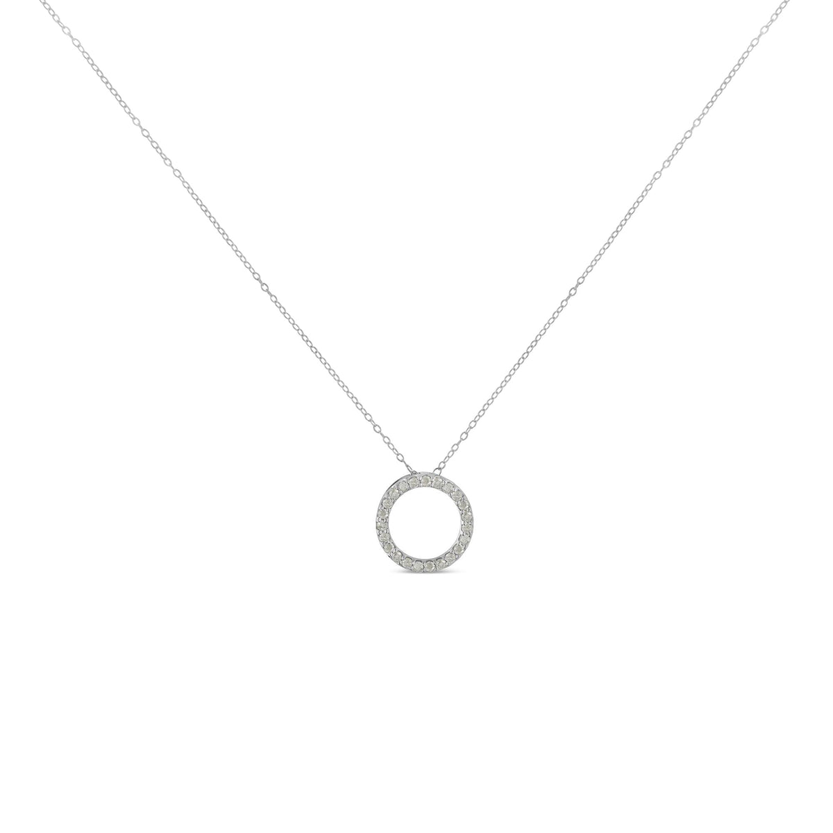 .925 Sterling Silver 1/4 Cttw Round-cut Diamond Open Circle Halo 18' Pendant Necklace (I-J Color, I2-I3 Clarity)