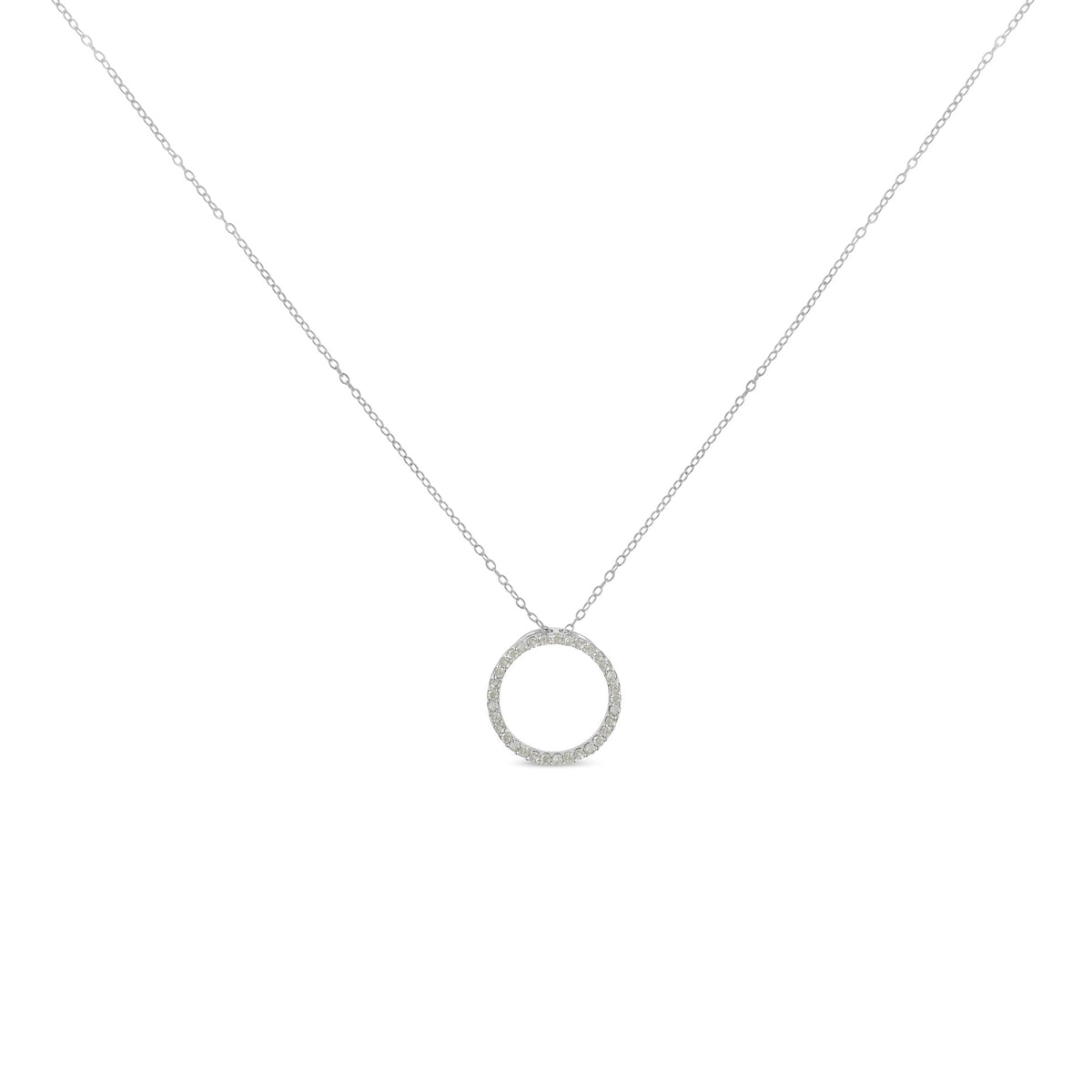 .925 Sterling Silver 1/3 Cttw Round-Cut Diamond Open Circle Halo 18' Pendant Necklace (I-J Color, I2-I3 Clarity)