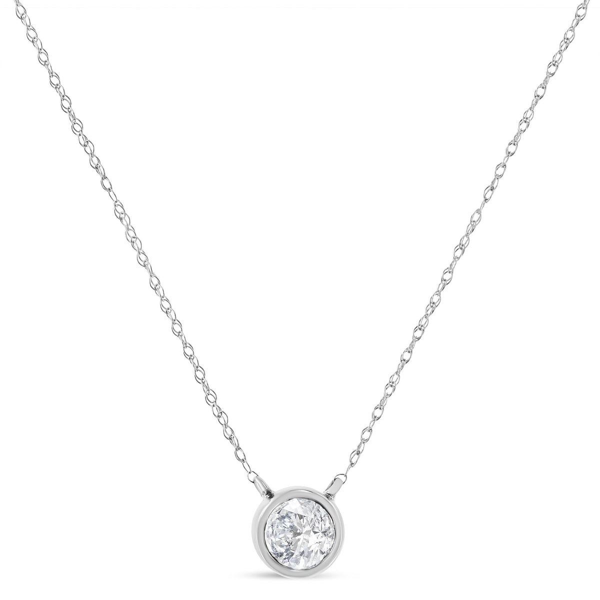 10K White Gold 1/3 Cttw Round-Cut Diamond Bezel 18' Pendant Necklace (J-K Color, I1-I2 Clarity)