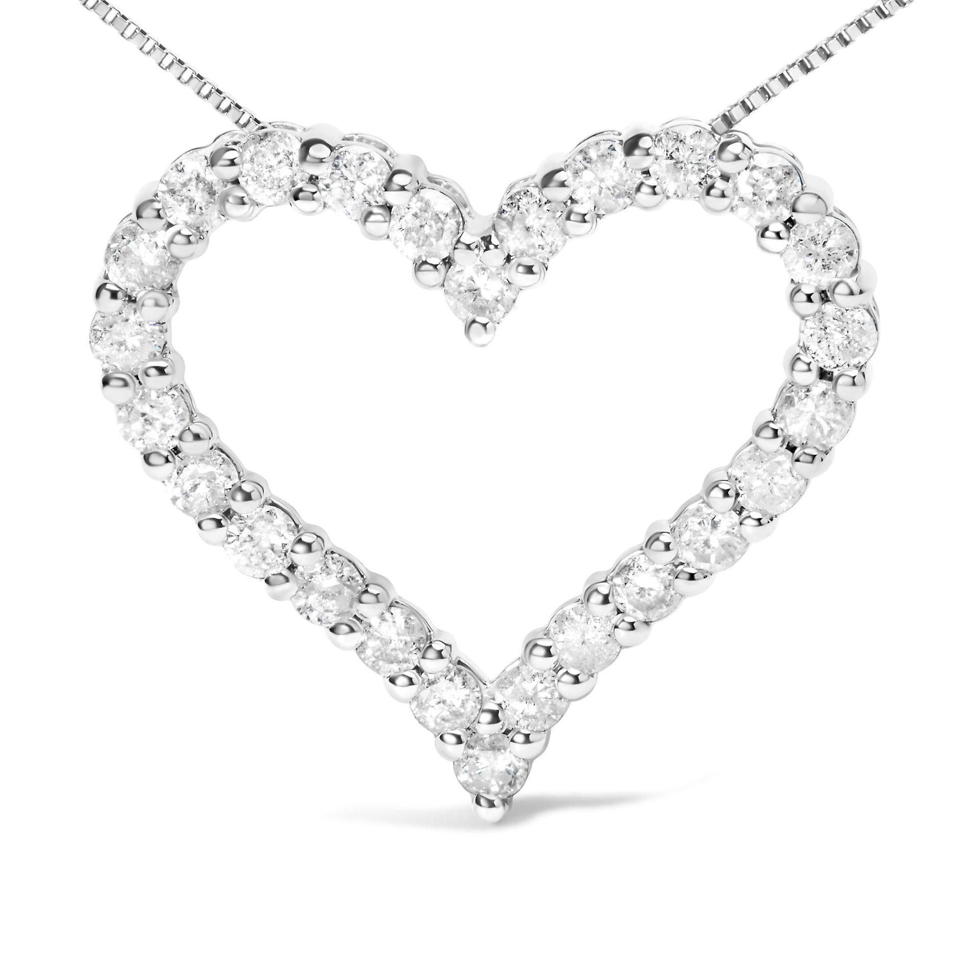 .925 Sterling Silver 2.0 Cttw Diamond Open Heart 18' Pendant Necklace (I-J Color, I2-I3 Clarity)