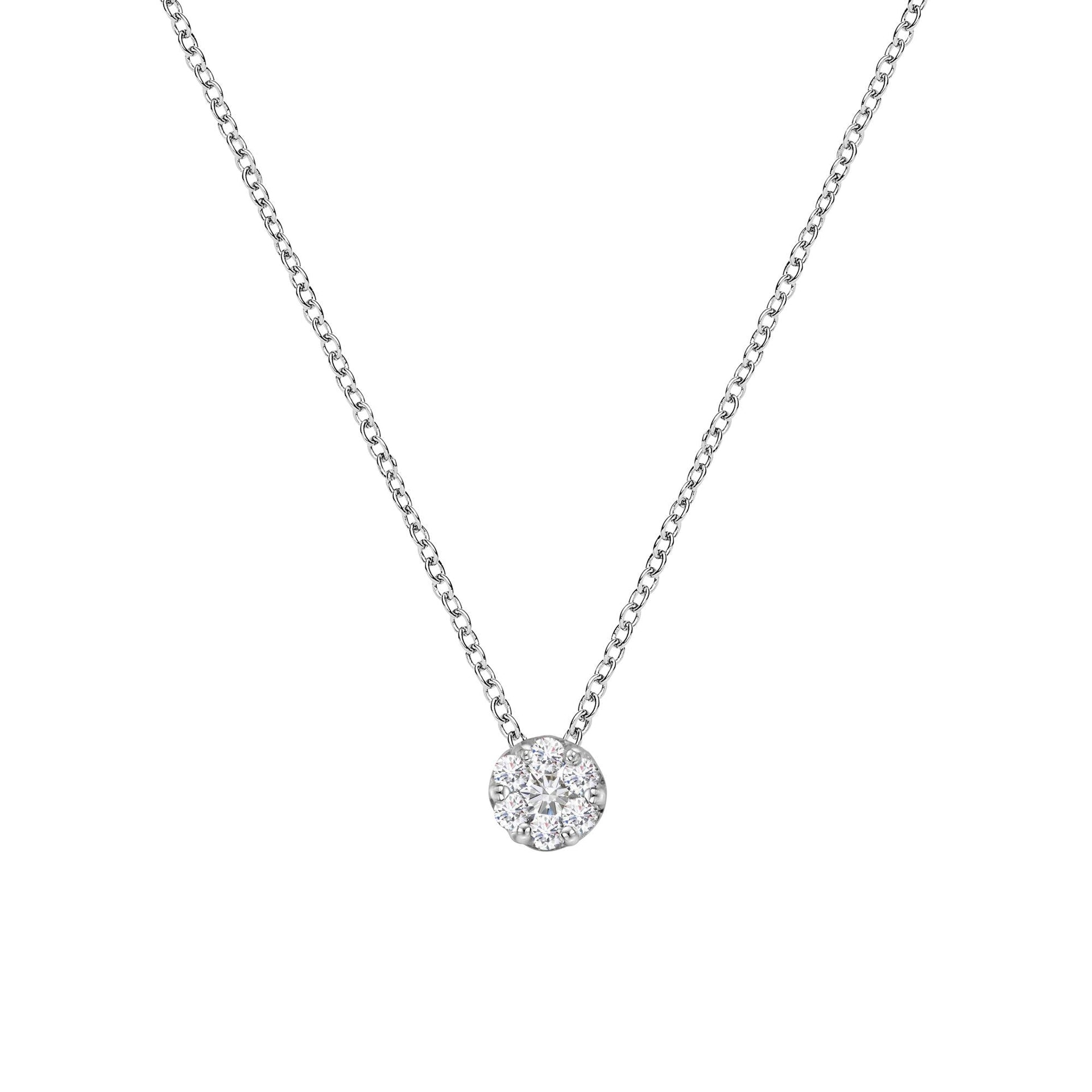 14K White Gold 1/4 Cttw Shared Prong Set Round-Ct Diamond 7 Stone Floral Cluster 18' Pendant Necklace (H-I Color, SI2-I1 Clarity)