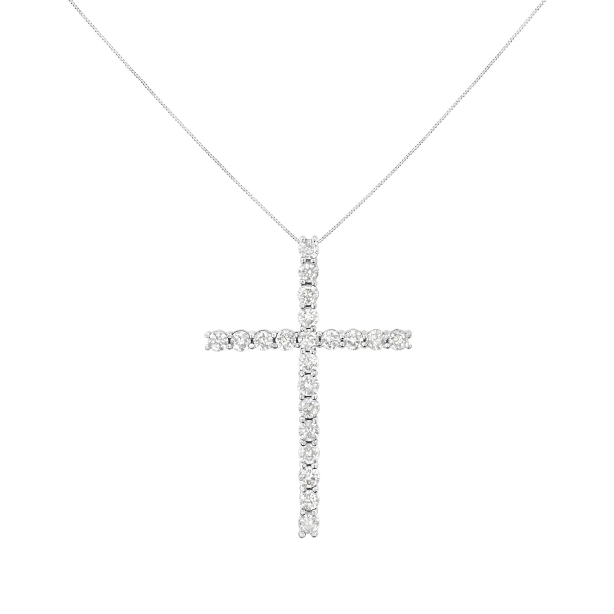.925 Sterling Silver 4.0 Cttw Diamond 2-1/4' Cross Pendant with Box Chain Necklace (I-J Color, I1-I2 Clarity) - 18'