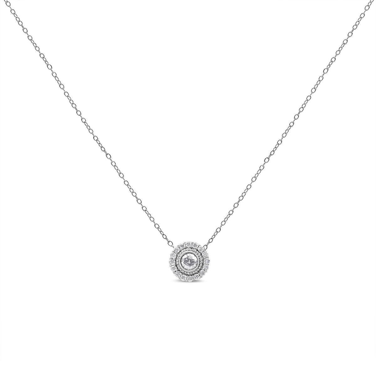 .925 Sterling Silver 1/2 Cttw Round Diamond Halo Circle Pendant 18' Necklace (I-J Color, I2-I3 Clarity)