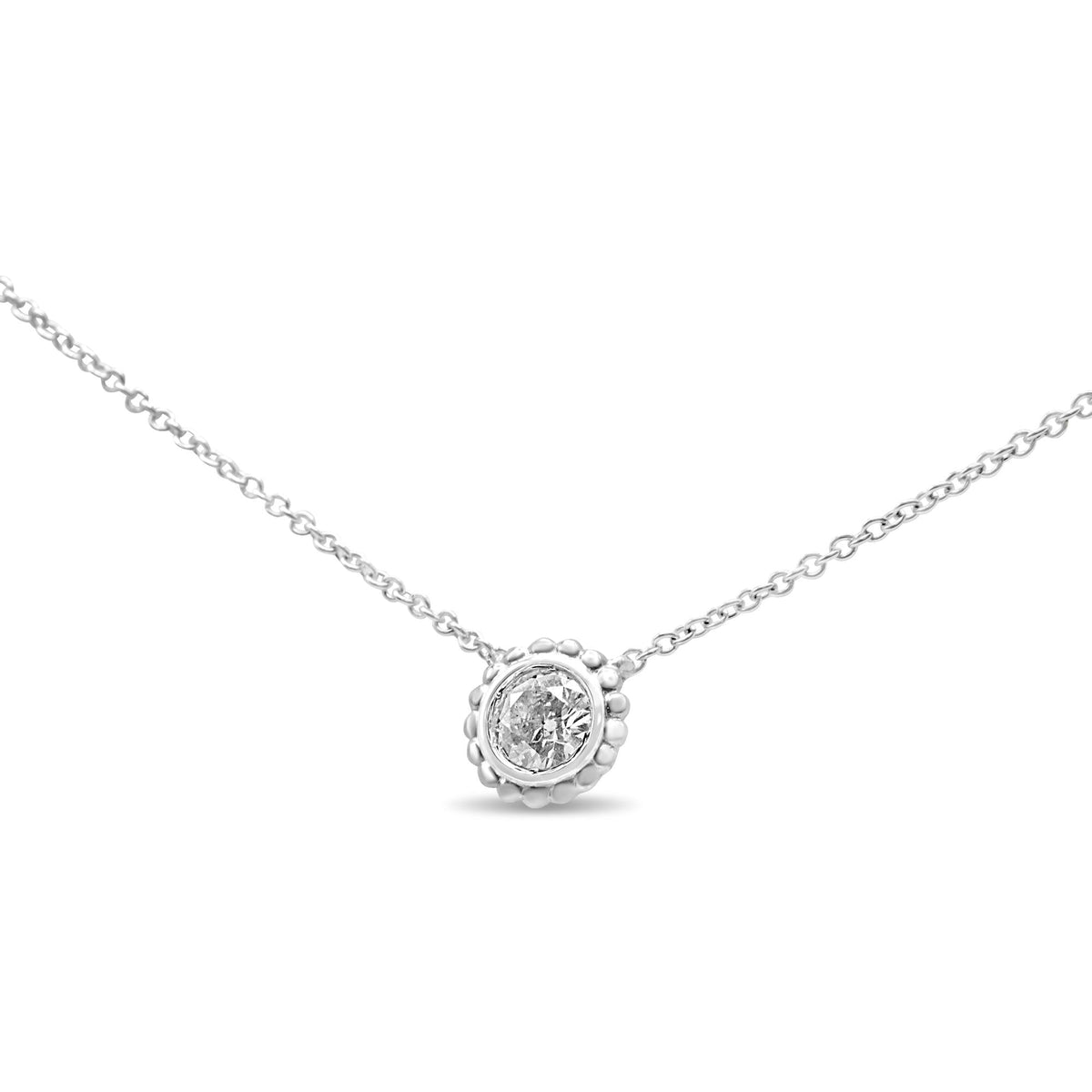 10K White Gold 1/4 Cttw Bezel-Set Round Diamond Solitaire Floral Pendant 18' Necklace (I-J Color, SI2-I1 Clarity)