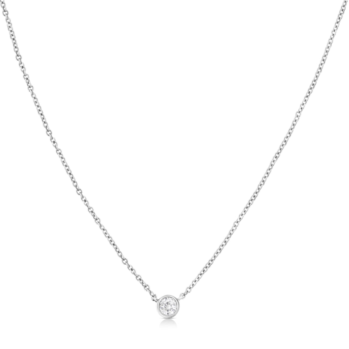 10K Gold 0.10 Carat Diamond Classic Bezel-Set Solitaire Pendant Necklace with 16'-18' Adjustable Chain (H-I Color, SI2-I1 Clarity)