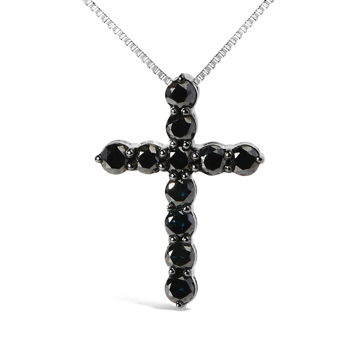 .925 Sterling Silver and Black Rhodium 1.0 Cttw Black Diamond Cross Pendant Necklace (Black Color, I2-I3 Clarity) - 18' Inches