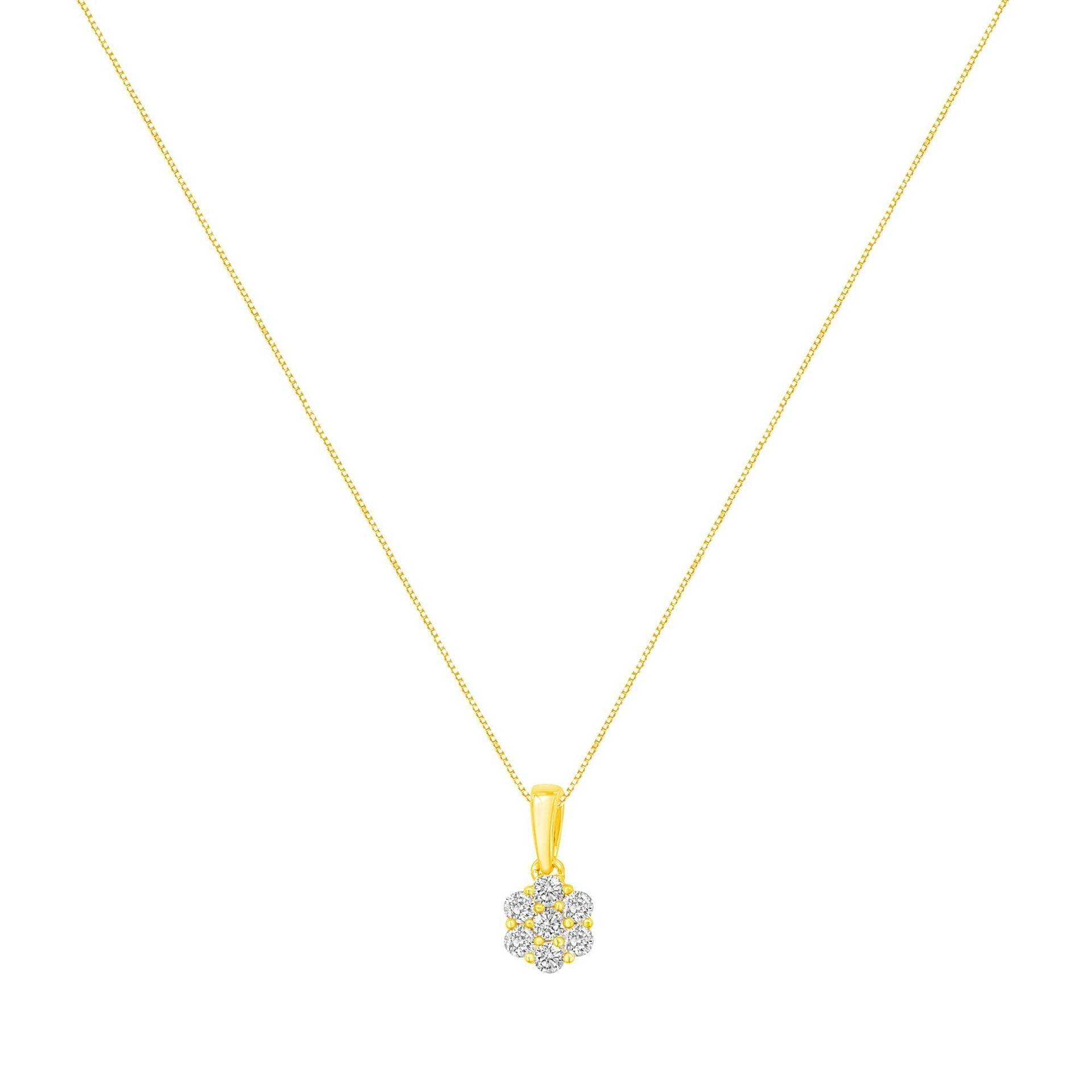 14K Yellow Gold 1/2 Cttw Prong Set, Round-Cut 7 Stone Diamond Flower 18' Pendant Necklace (J-K Color, VS1-VS2 Clarity)