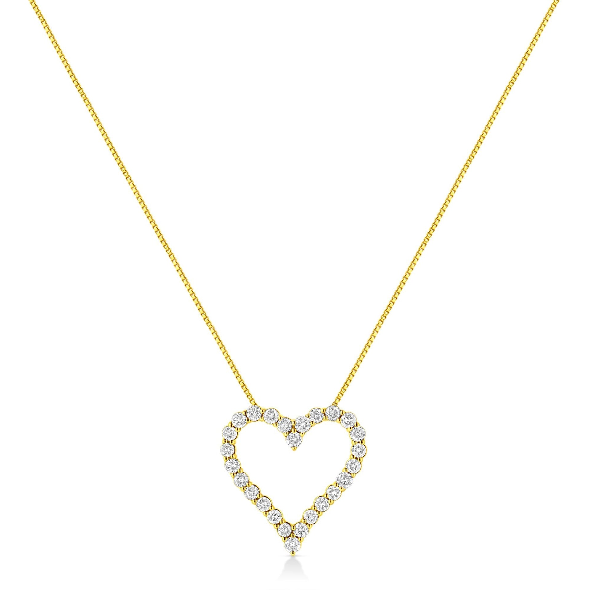 14K Yellow Gold Plated .925 Sterling Silver 2.00 Cttw Shared Prong-Set Round Brilliant-Cut Diamond Open Heart 18' Pendant Necklace (K-L Color, I2-I3 Clarity)