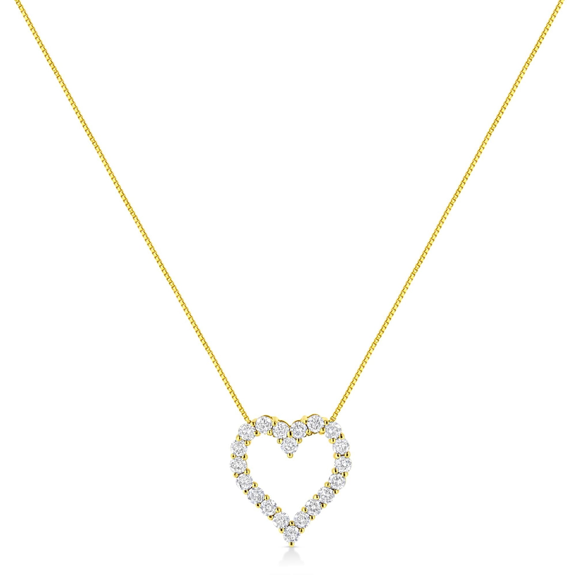 14K Yellow Gold Plated .925 Sterling Silver 2.0 Cttw Round Cut Diamond Classic Open Heart 18' Pendant Necklace (K-L Color, I2-I3 Clarity)