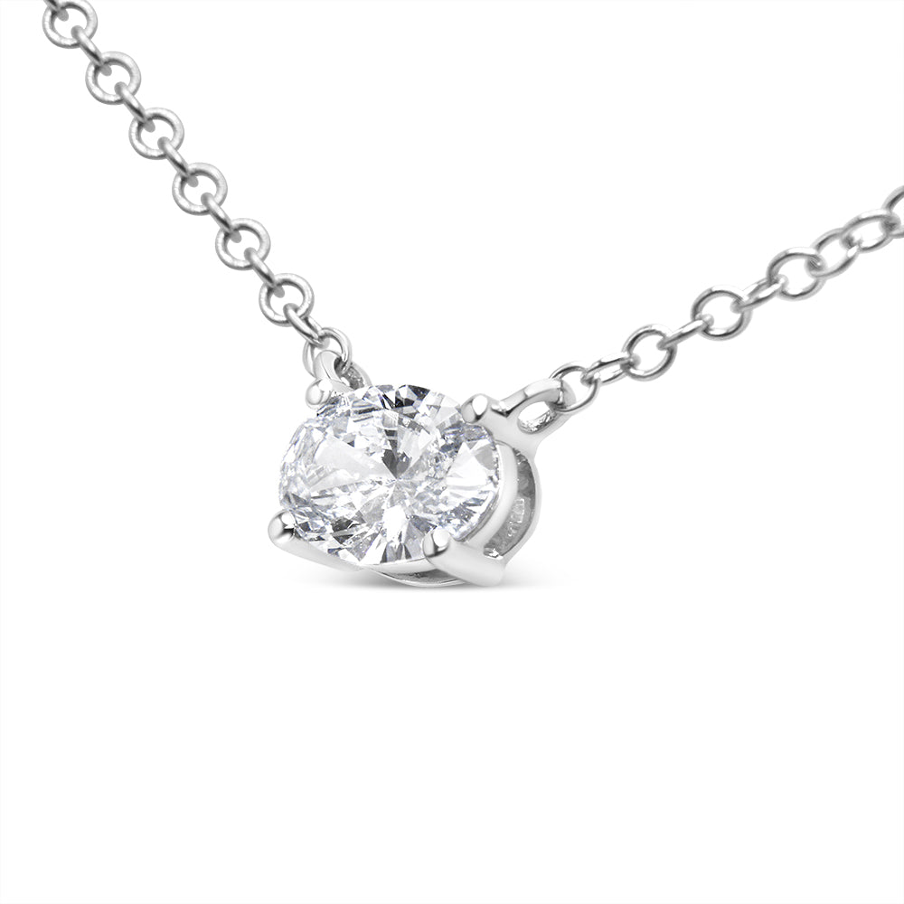 14K White Gold 1/2 Cttw Lab Grown Oval Shape Solitaire Diamond East West 18' Pendant Necklace (E-F Color, VS1-VS2 Clarity)