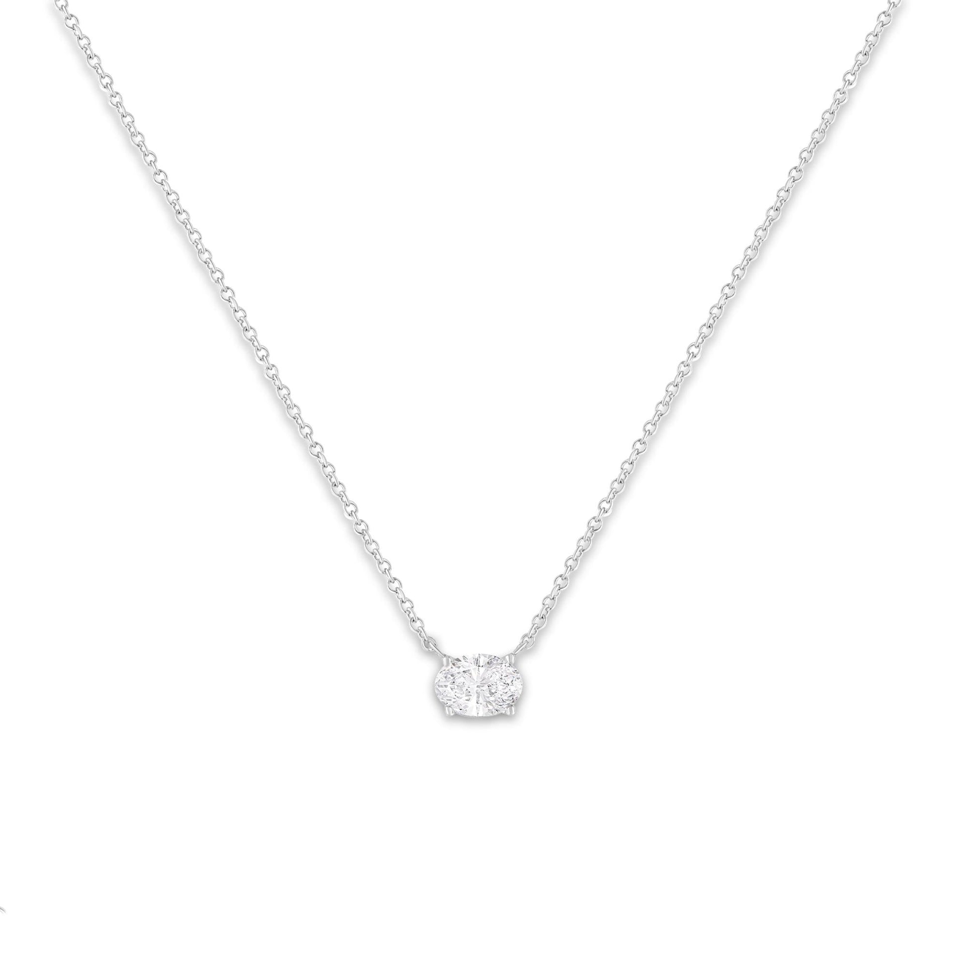 IGI Certified 14k White Gold 1/2 cttw Lab Grown Oval Shape Solitaire Diamond East West 18' Pendant Necklace (E-F Color, VS1-VS2 Clarity)
