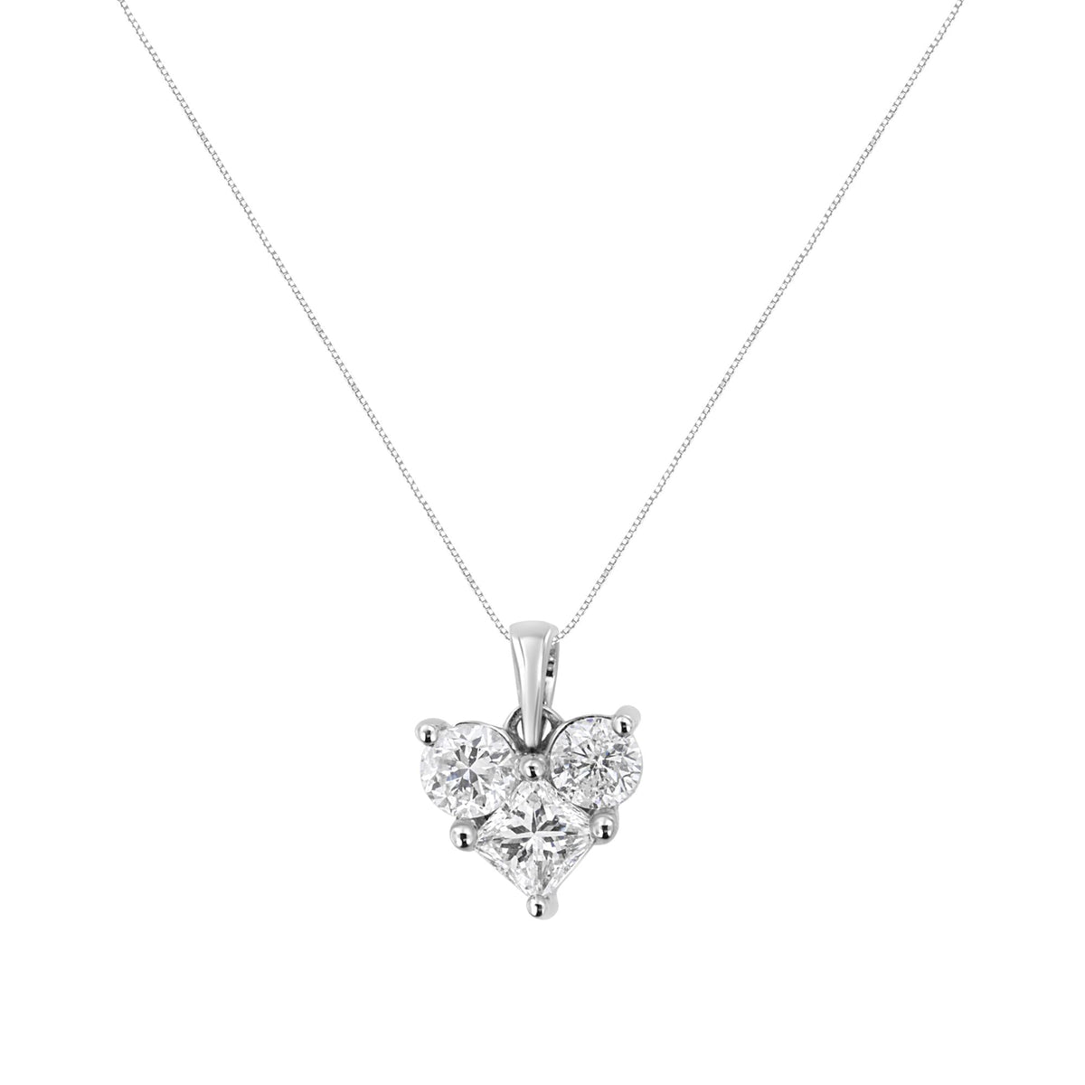 10K White Gold 1.0 Cttw Round-Cut and Princess-Cut Diamond Heart Shaped 18' Pendant Necklace (H-I Color, SI2-I1 Clarity)