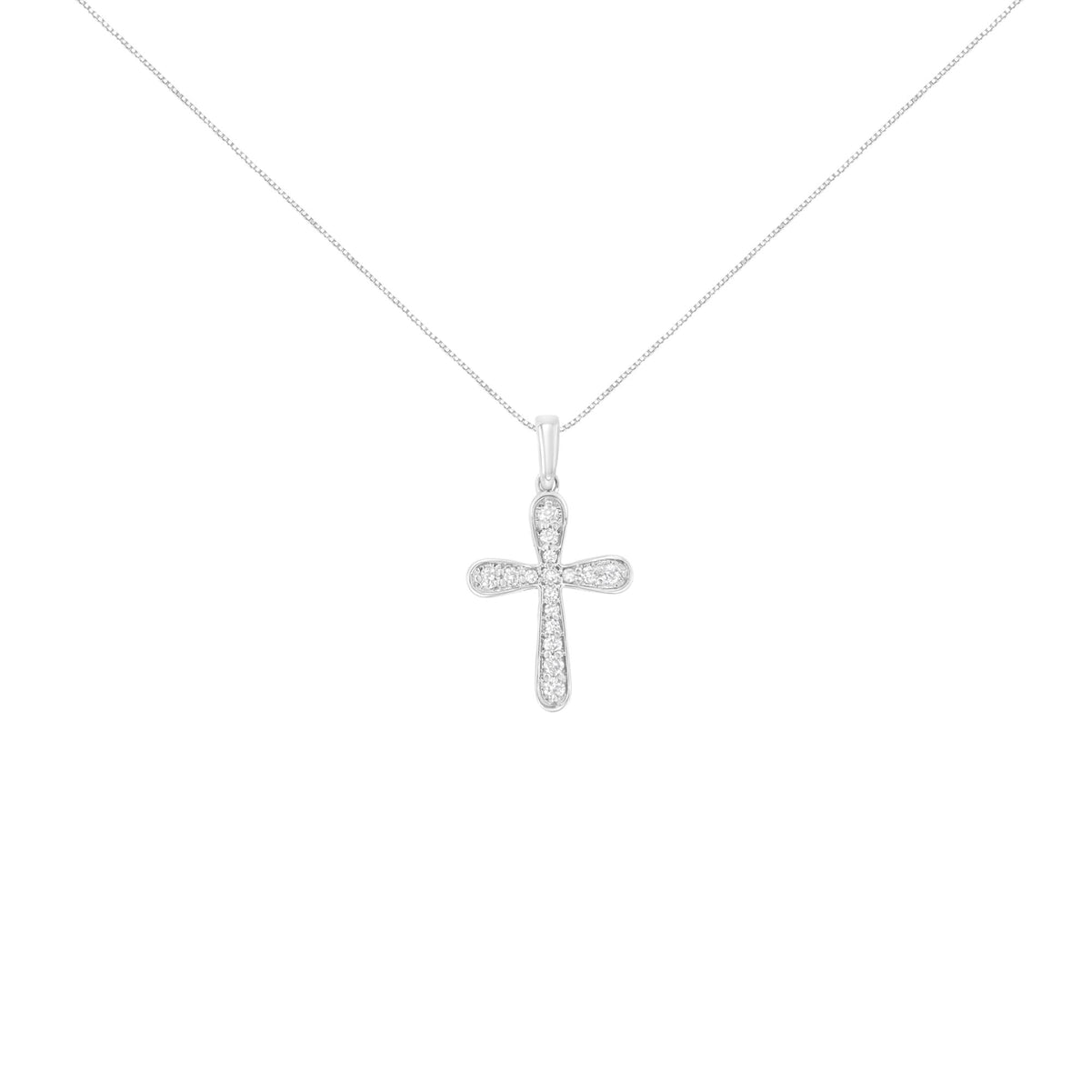 .925 Sterling Silver 1/4 Cttw Diamond Inlaid Cross 18' Pendant Necklace (I-J Color, I1-I2 Clarity)