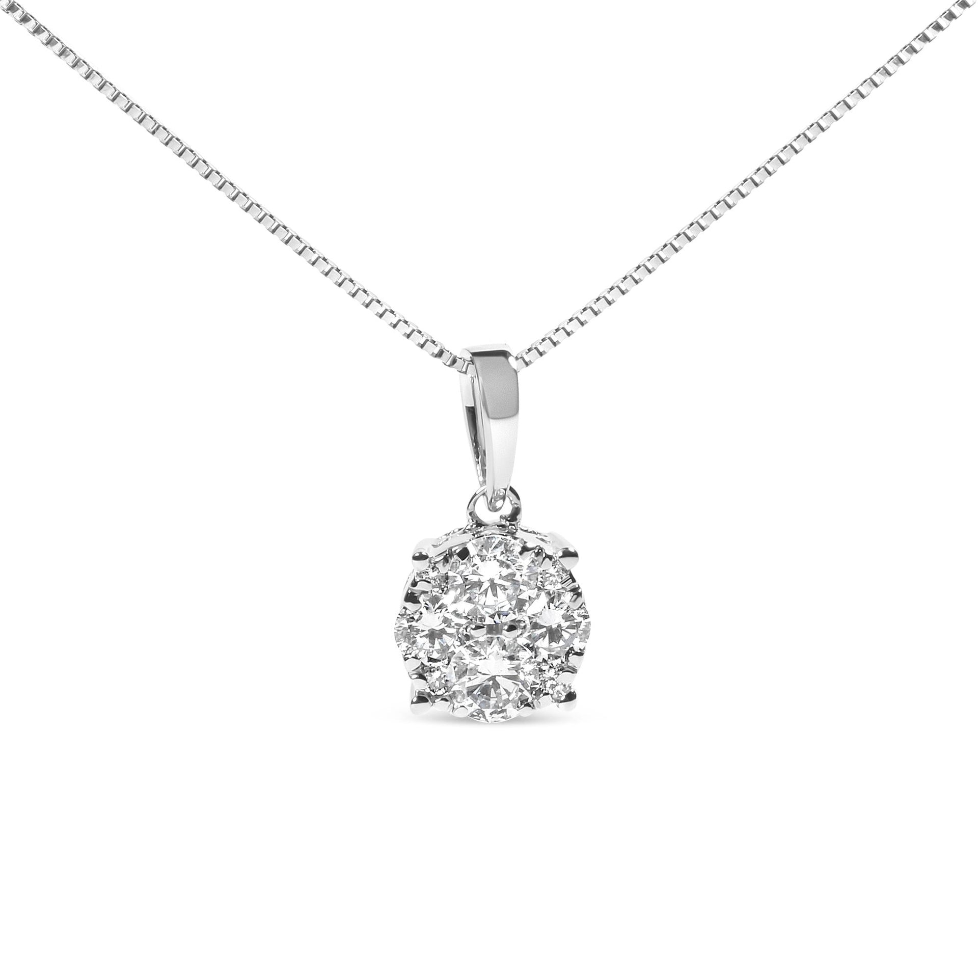 14k White Gold 1/2 Cttw Lab Grown Diamond Floral Cluster Pendant 18' Necklace (G-H Color, VS1-VS2 Clarity)
