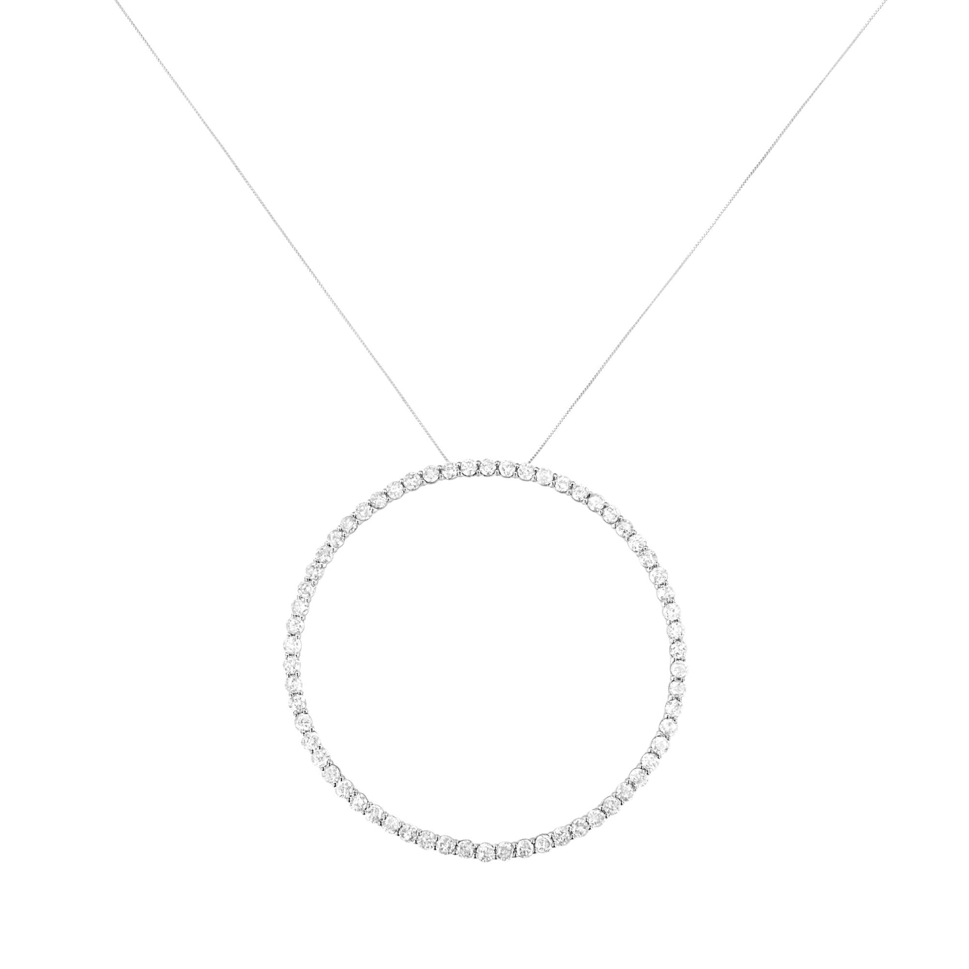 .925 Sterling Silver 5.0 Cttw Prong Set Round-cut Diamond Open Circle Hoop 18' Pendant Necklace (I-J Color, I2-I3 Clarity)