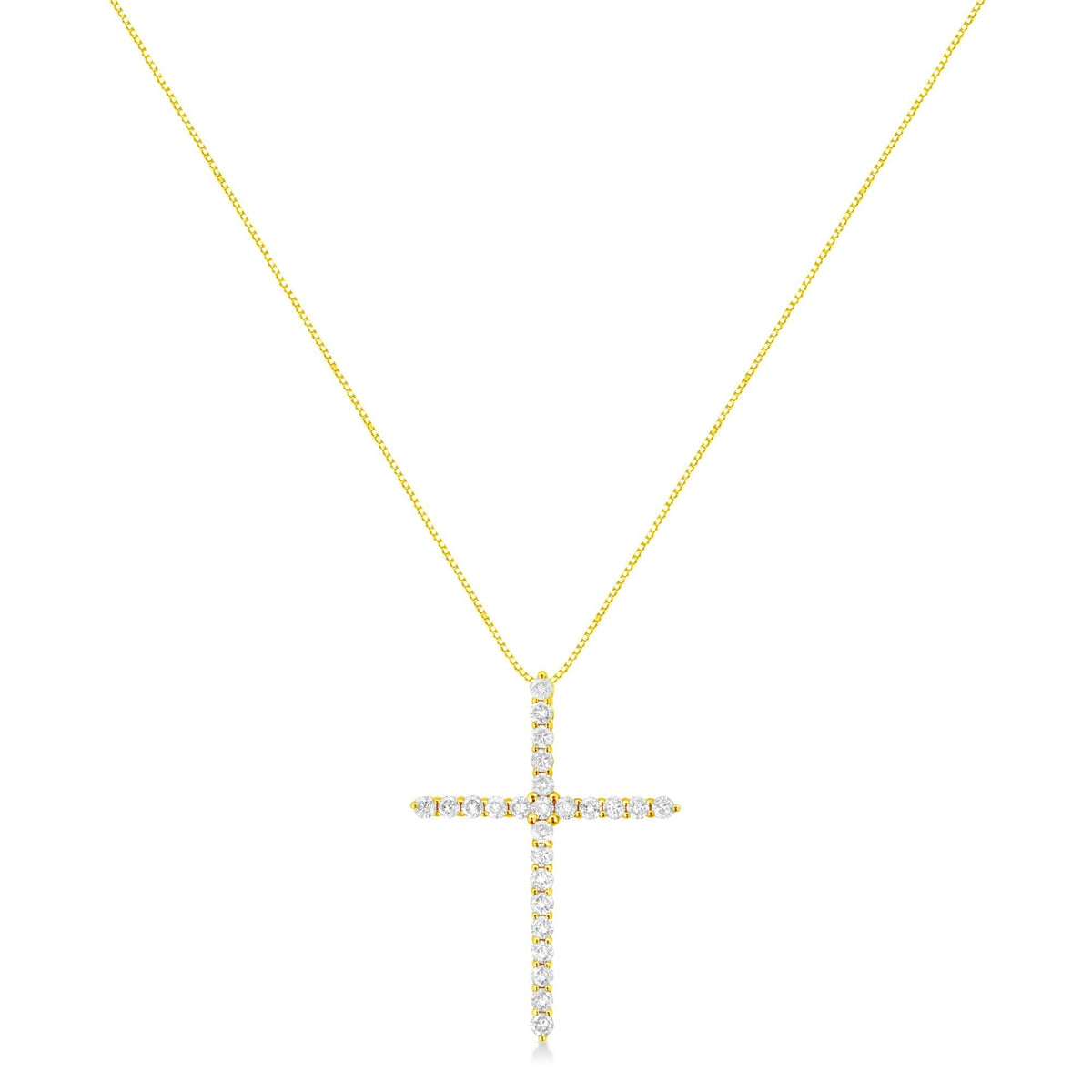 10K Yellow Gold 2.0 Cttw Round Brilliant Cut Diamond Cross Pendant Necklace with Box Chain (J-K Color, I2-I3 Clarity) - 18'