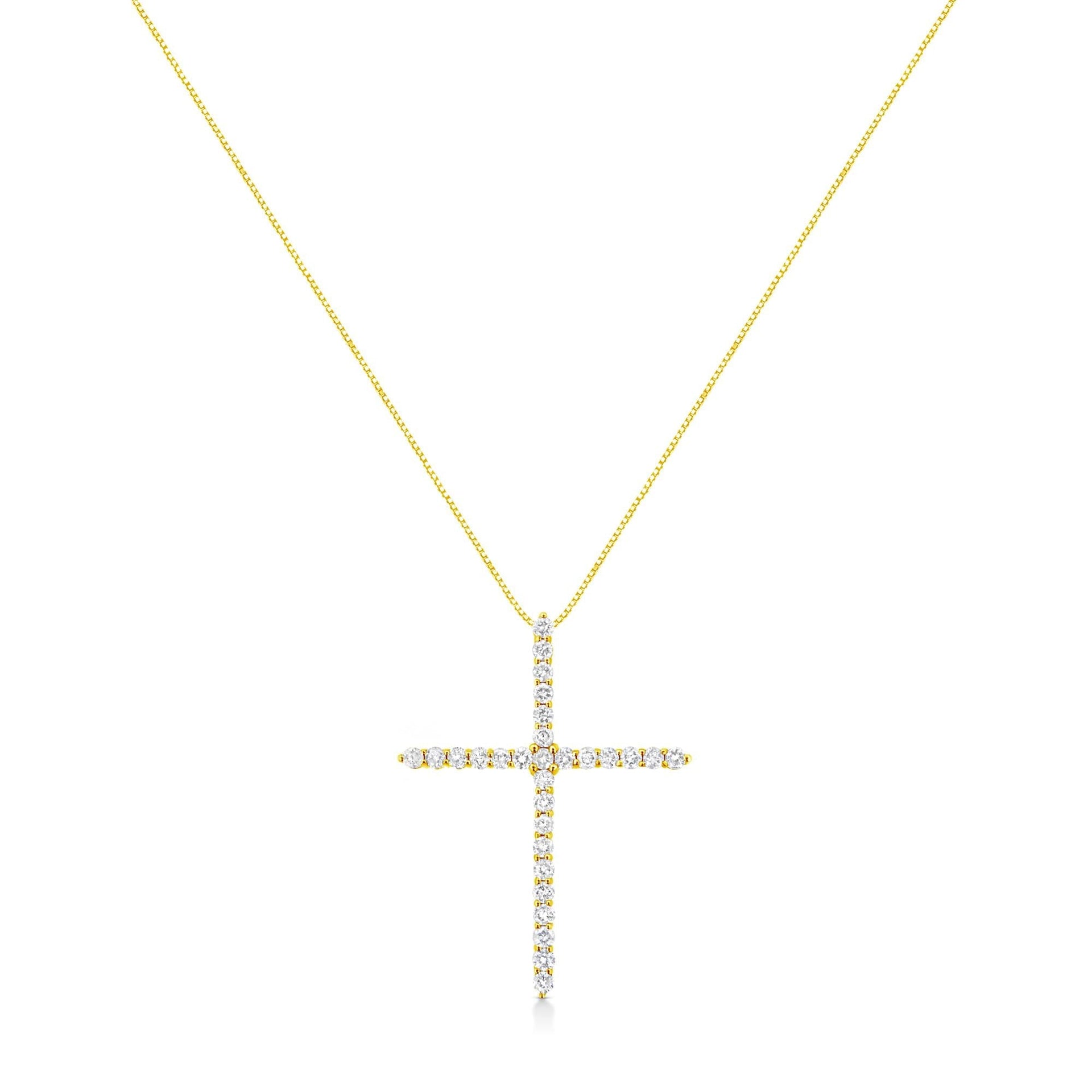 10K Yellow Gold Plated .925 Sterling Silver 3.0 Cttw Prong-Set Round Brilliant Cut Diamond Cross 18' Pendant Necklace (J-K Color, I1-I2 Clarity)