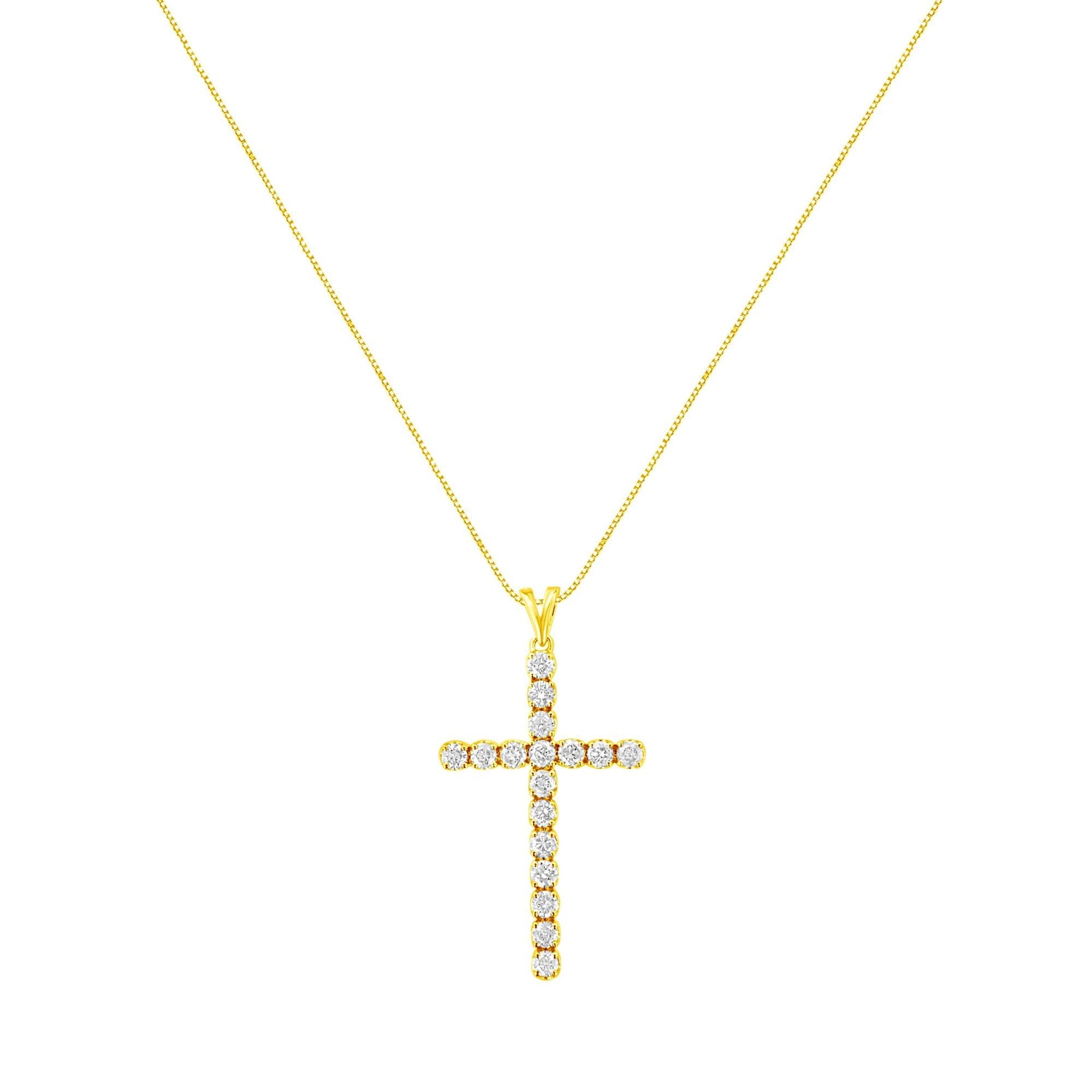 10k Yellow Gold Plated .925 Sterling Silver 2.0 cttw Classic Prong Set Round-Cut Diamond Cross 18' Pendant Necklace (J-K Color, I1-I2 Clarity)