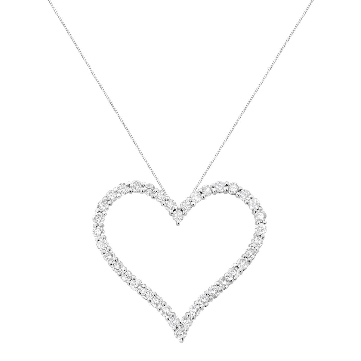 .925 Sterling Silver 3.0 cttw Round-Cut Diamond Open Heart Pendant Necklace (I-J Color, I2-I3 Clarity) - 18'