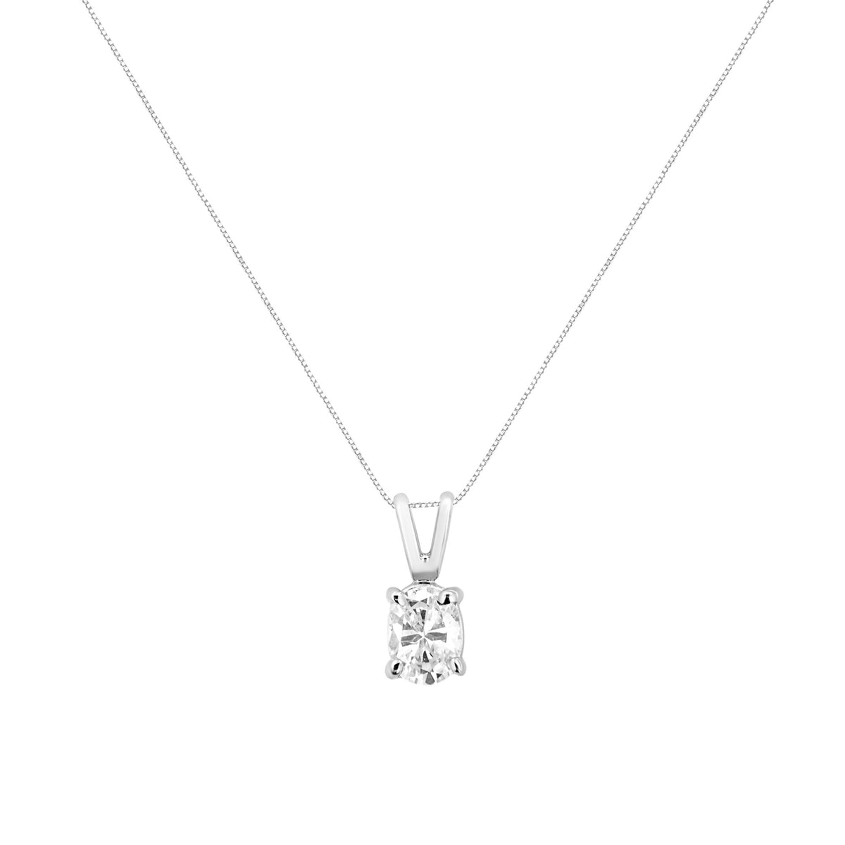 AGS Certified 14K White Gold 1/3 cttw Diamond Oval 18' Pendent Necklace (H-I Color, VS1-VS2 Clarity)