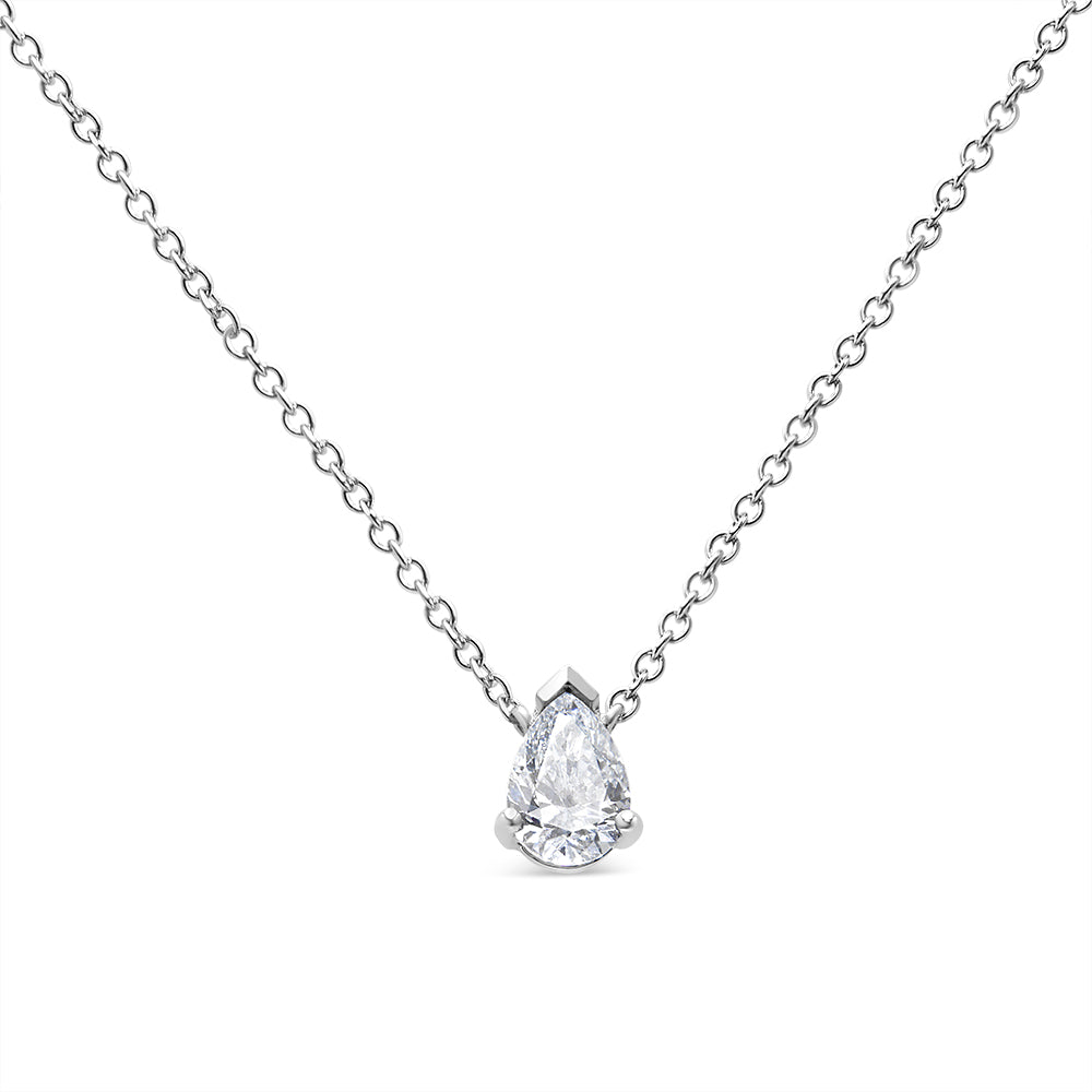14K White Gold 1/2 Cttw Lab Grown Pear Shape Solitaire Diamond Pendent 18' Necklace (F-G Color, VS2-SI1 Clarity)