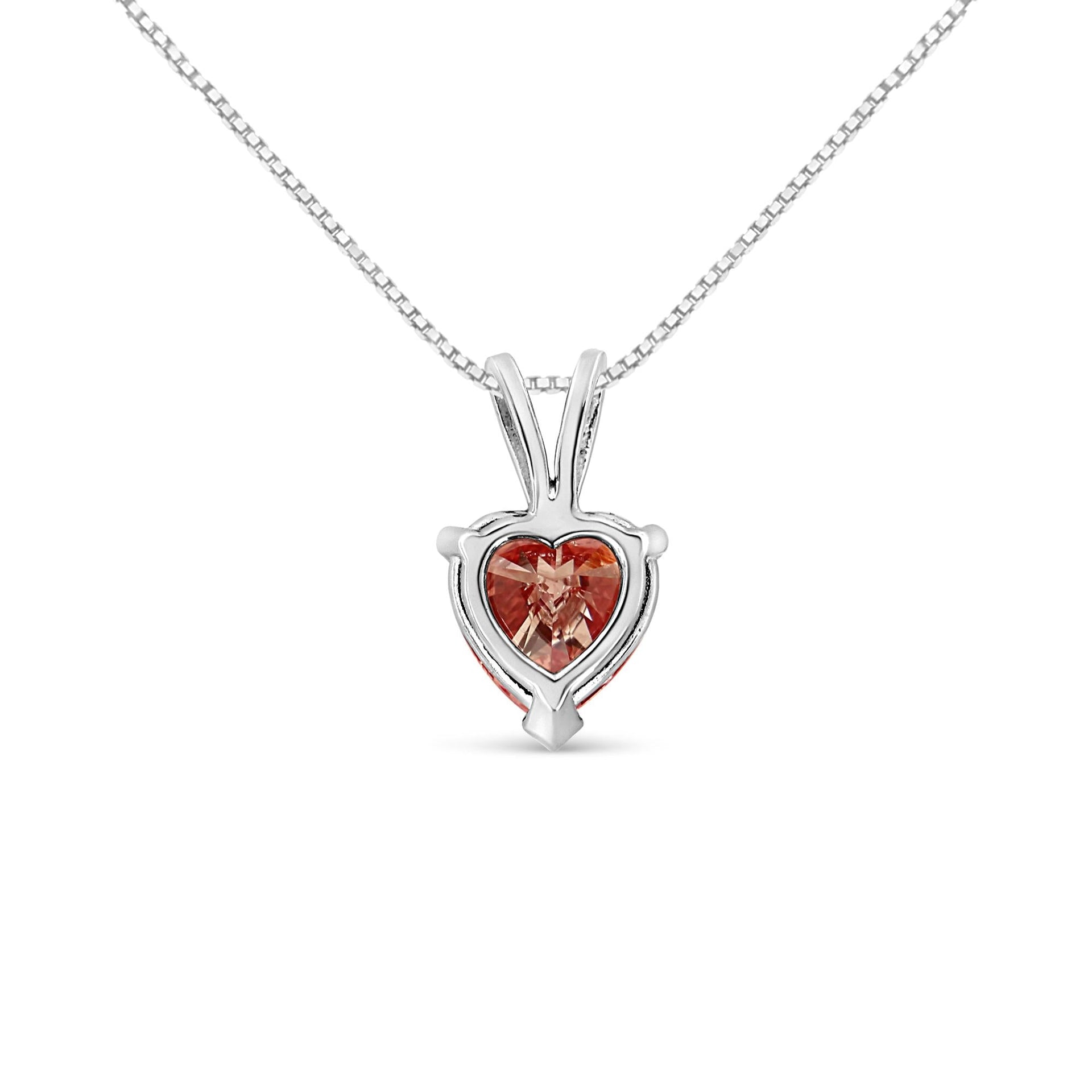 14K White Gold Martini-Set 1.00 Cttw Lab Grown Pink Heart Diamond Solitaire 18' Pendant Necklace (Pink Color, VS2-SI1 Clarity)
