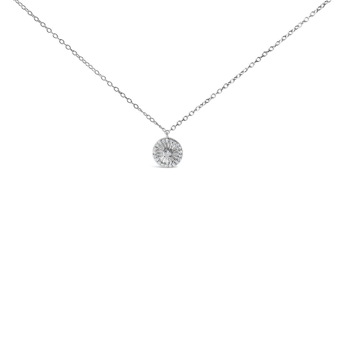 .925 Sterling Silver 1/6 Cttw Diamond Wheel and Spoke Pendant Necklace (H-I Color, I2-I3 Clarity) - 18'