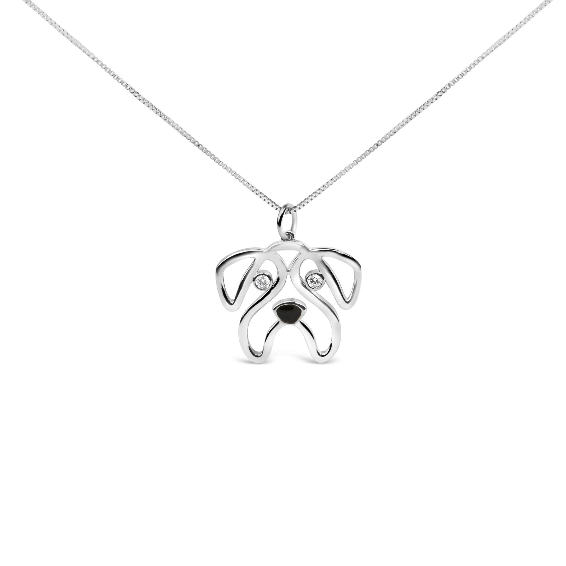 .925 Sterling Silver Diamond Accent Pug Dog Pendant Necklace (I-J Color, I2-I3 Clarity) - 18' Inches