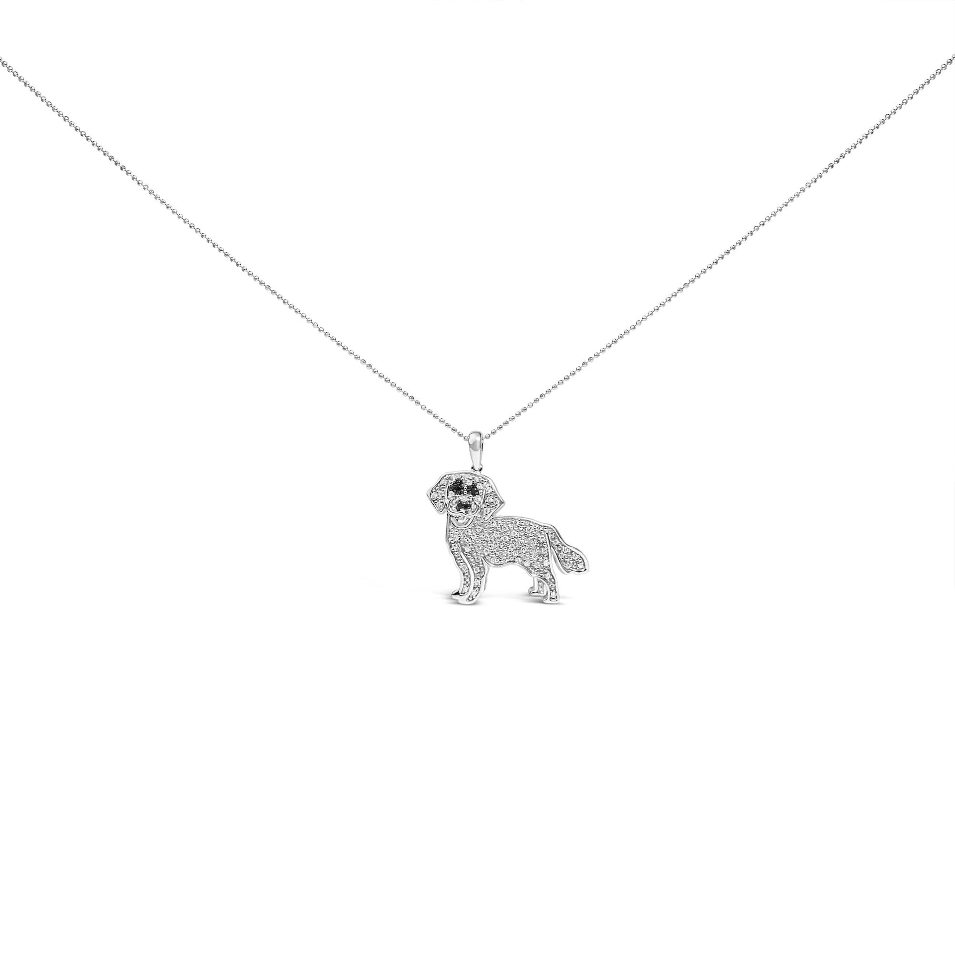 .925 Sterling Silver 1/3 Cttw White and Black Diamond  Labrador Retriever Dog Pendant Necklace (I-J Color, I2-I3 Clarity) - 18' Inches