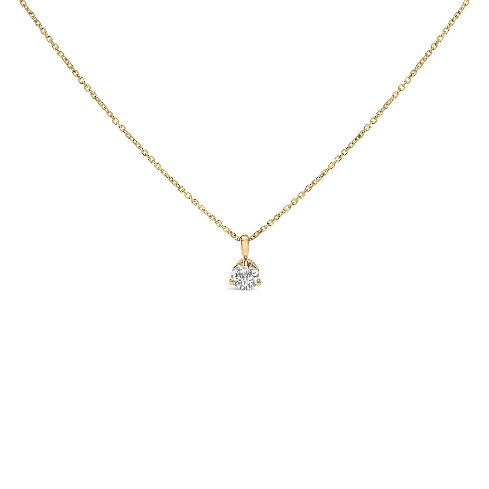 14K Yellow Gold 3/8 Cttw 3 Prong Martini Set Round Diamond Solitaire Pendant Necklace (G-H Color, SI2-I1 Clarity) - 18' Inches