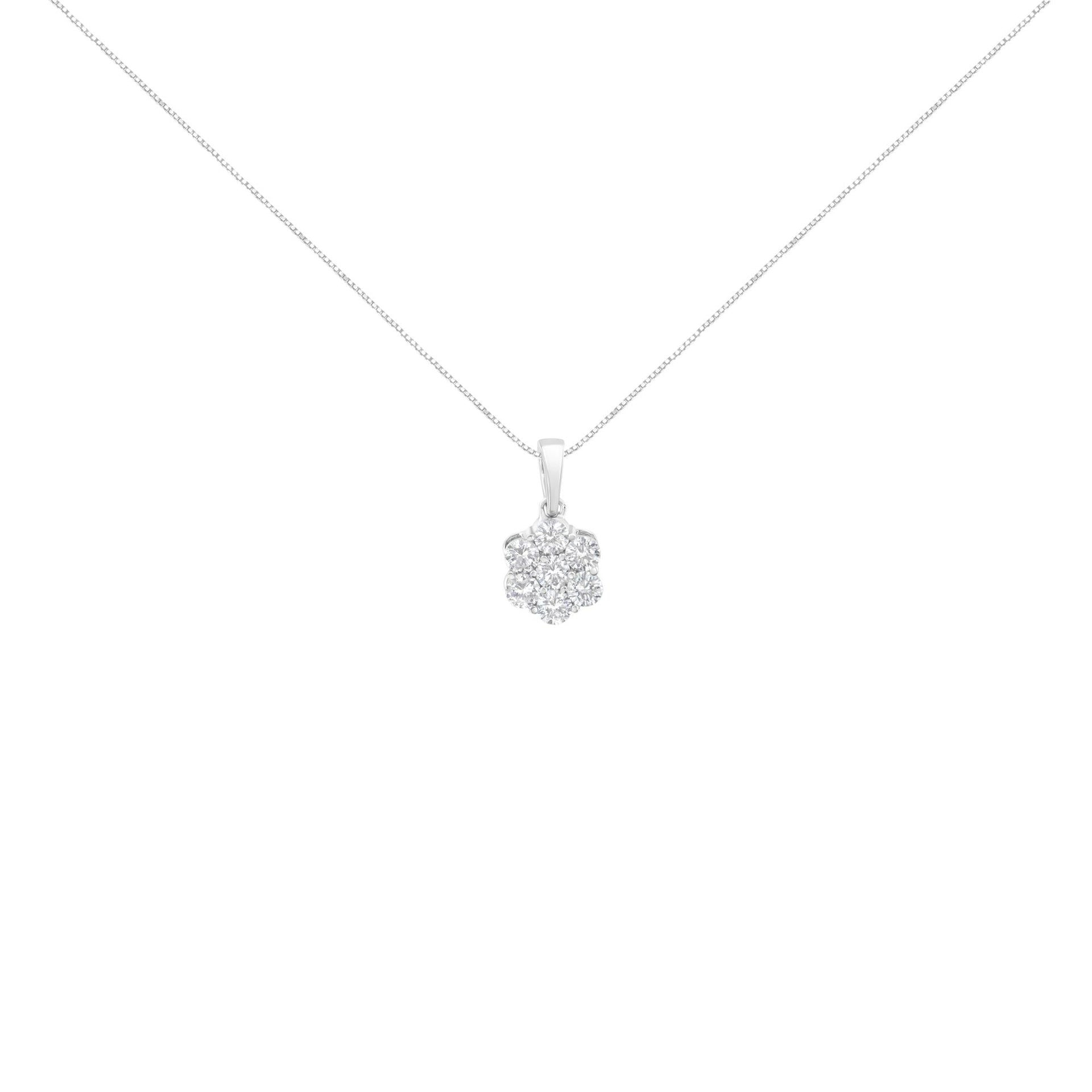 14K White Gold 1 cttw Brilliant Round-Cut Diamond 7 Stone Flower 18' Pendant Necklace (F-G Color, VS1-VS2 Clarity)