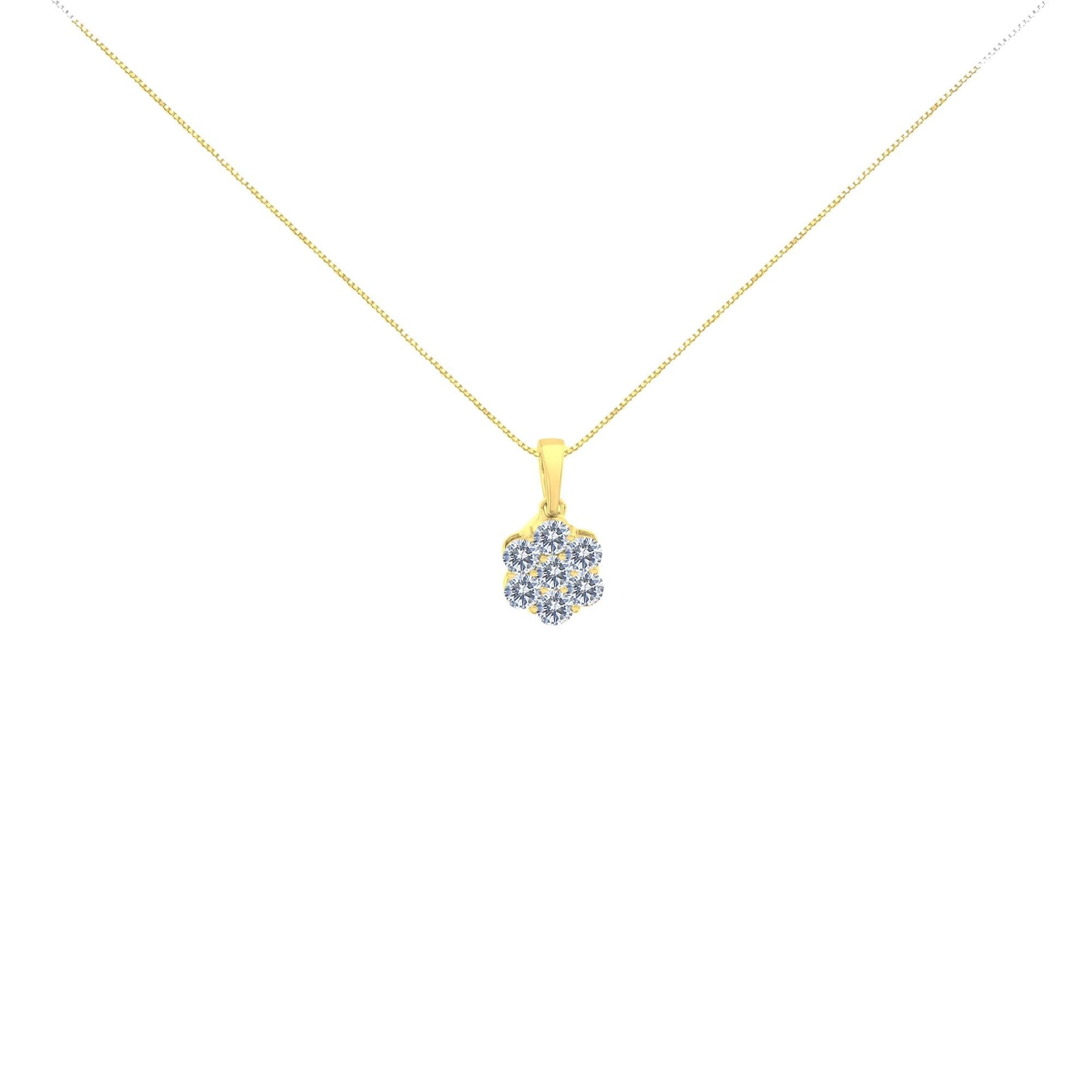 14K Yellow Gold 1.00 Cttw Brilliant Round-Cut Diamond 7 Stone Floral Cluster 18' Pendant Necklace (H-I Color, SI2-I1 Clarity)