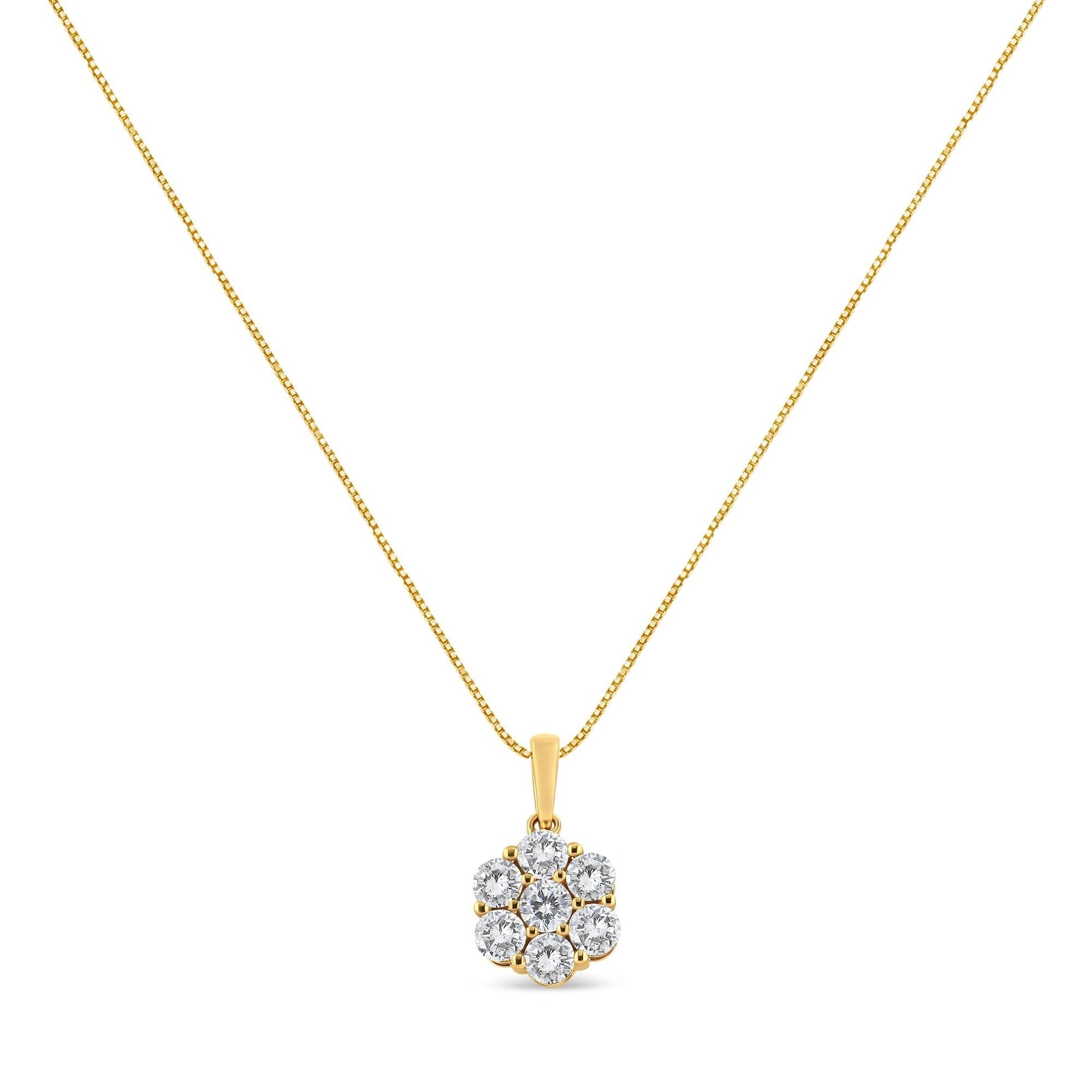 14K Yellow Gold 2.00 Cttw Brilliant Round-Cut Diamond 7 Stone Flower Cluster 18' Pendant Necklace (H-I Color, SI2-I1 Clarity)