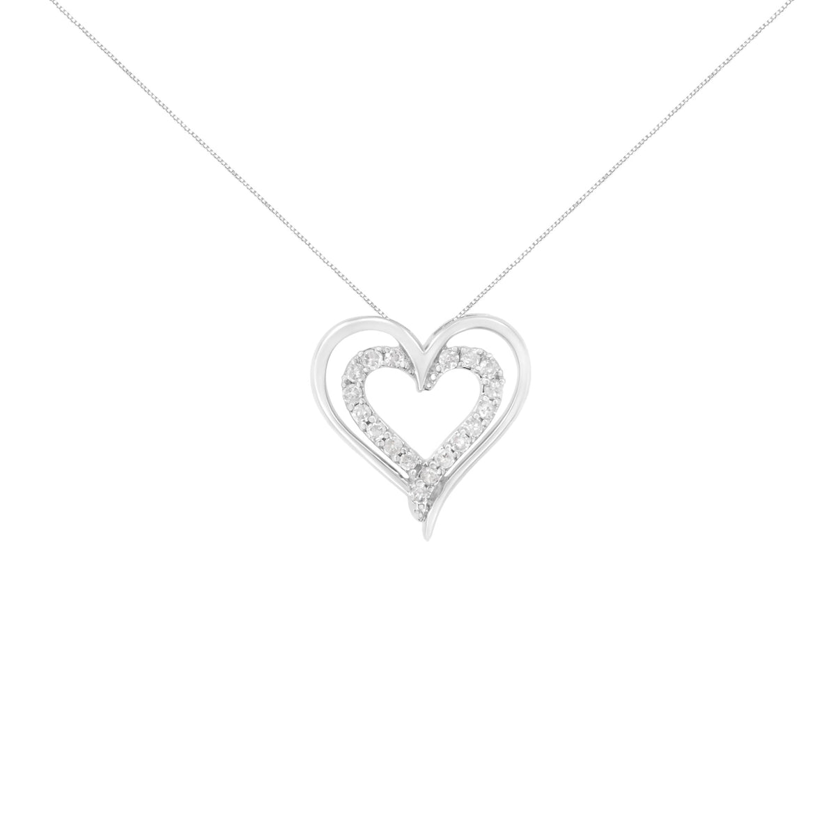 .925 Sterling Silver 1/4 cttw Diamond Open Double Heart 18' Pendant Necklace (I-J Clarity, I2-I3 Color)