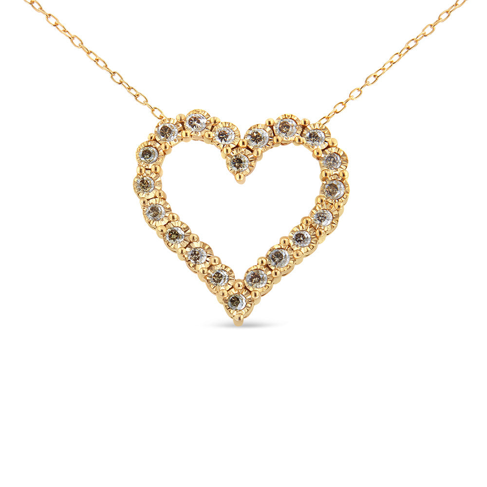 10K Yellow Gold Flashed .925 Sterling Silver 1/2 Cttw Champagne Diamond Miracle Plate Heart Pendant Necklace (K-L Color, I1-I2 Clarity) - 18'
