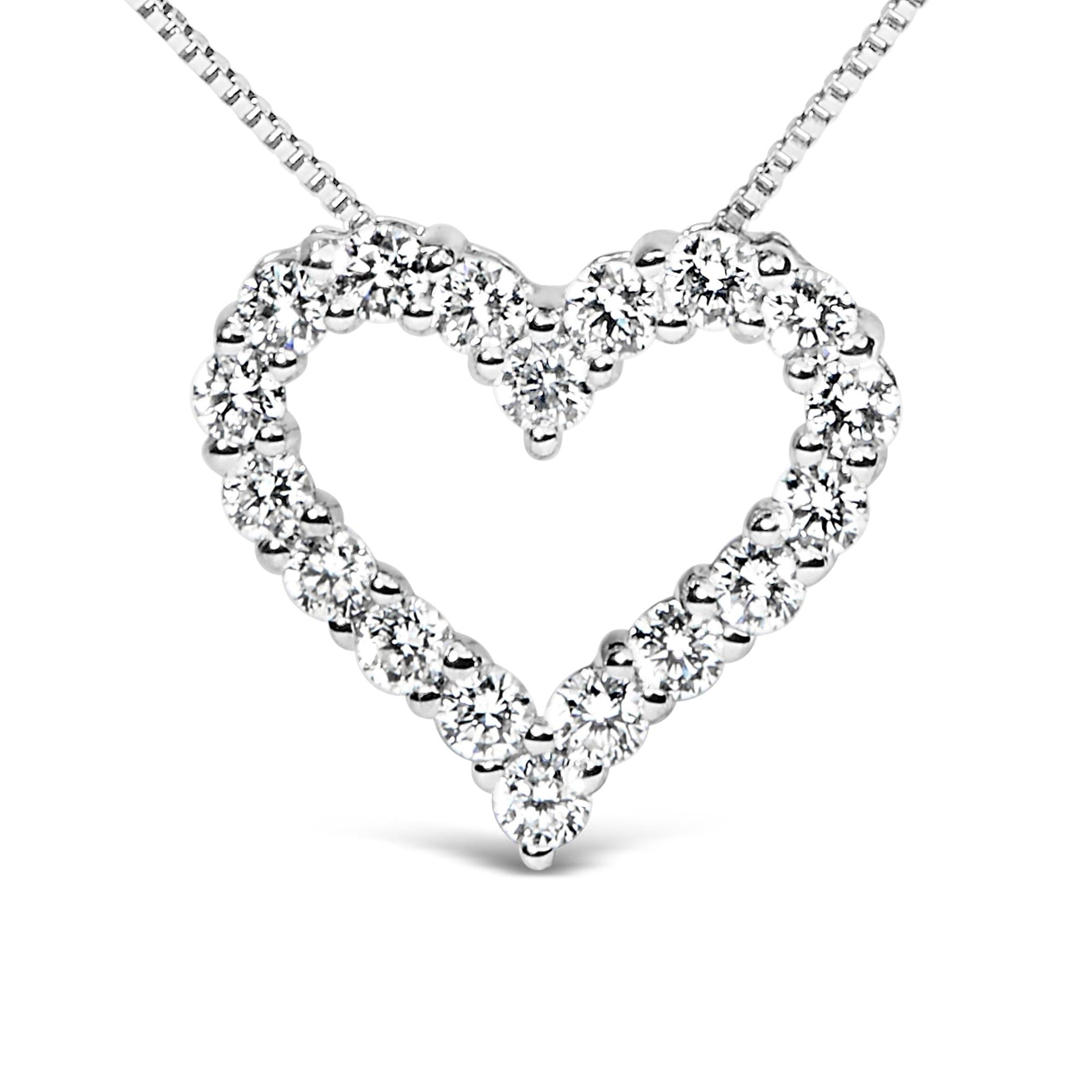 14K White Gold 1.0 Cttw Lab Grown Diamond Open Heart 18' Pendant Necklace (F-G Color, VS1-VS2 Clarity)