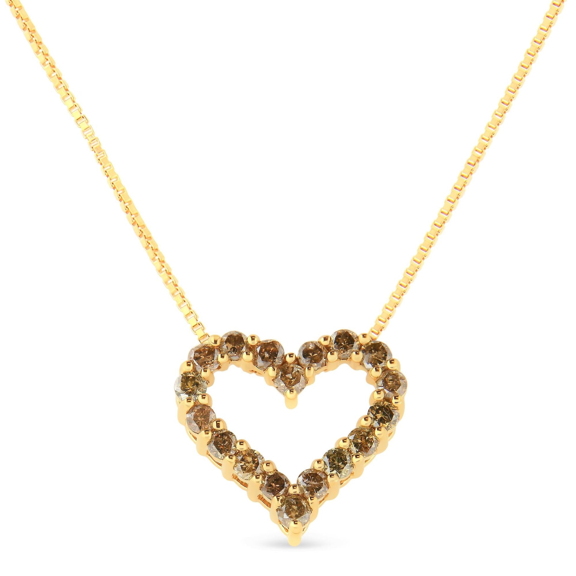 14K Yellow Gold Plated .925 Sterling Silver 1.0 Cttw Champagne Diamond Heart Pendant Necklace (K-L Color, I1-I2 Clarity) - 18'