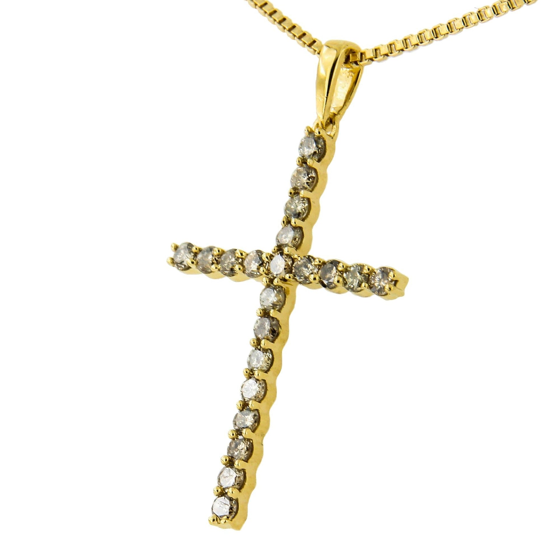 14K Yellow Gold Plated .925 Sterling Silver 1/2 Cttw Champagne Diamond Cross Pendant Necklace (K-L Color, I1-I2 Clarity) - 18'