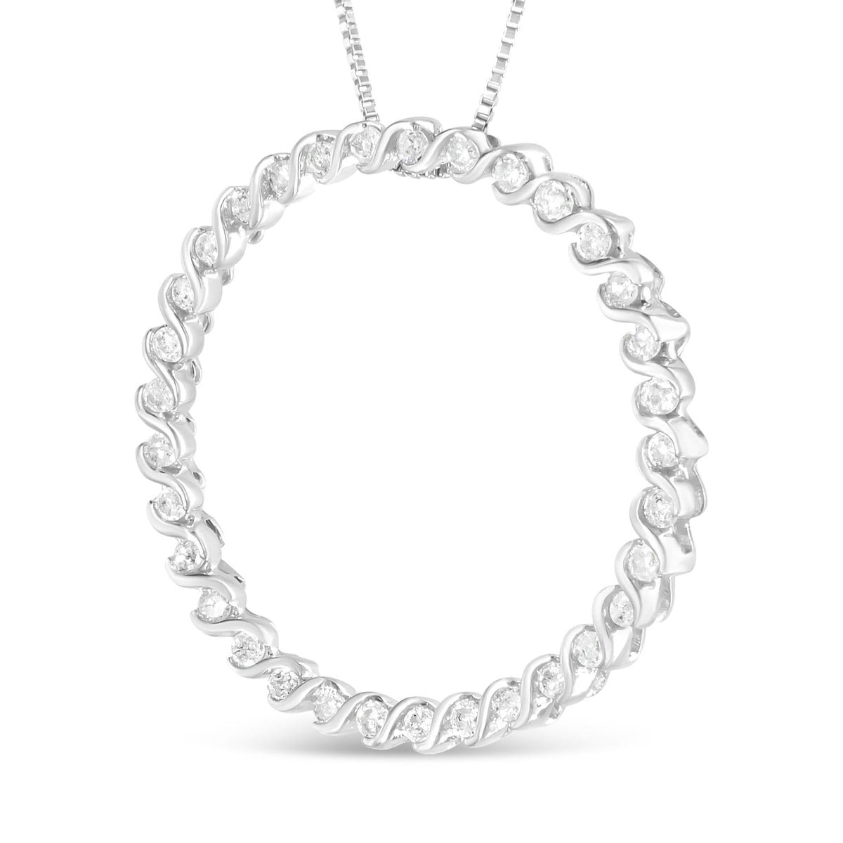 .925 Sterling Silver 3/4 Cttw Round Diamond Spiral Curved Circle Pendant 18' Necklace (I-J Color, I3 Clarity)