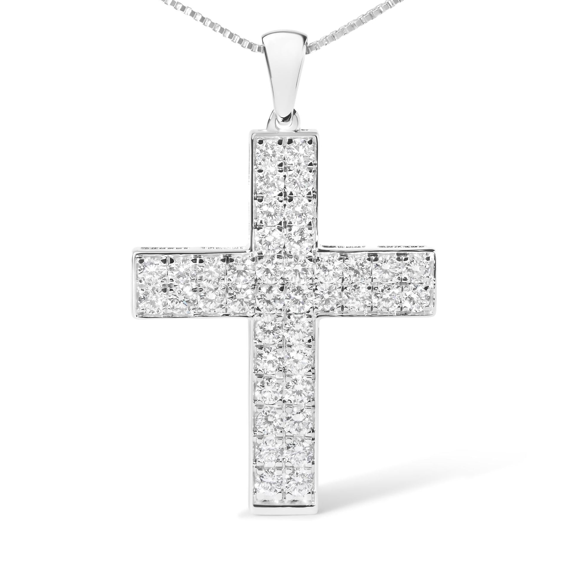 14K White Gold 2.0 Cttw Lab Grown Diamond Inlay Cross Pendant Necklace (F-G Color, VS1-VS2 Clarity) - 18' Inches
